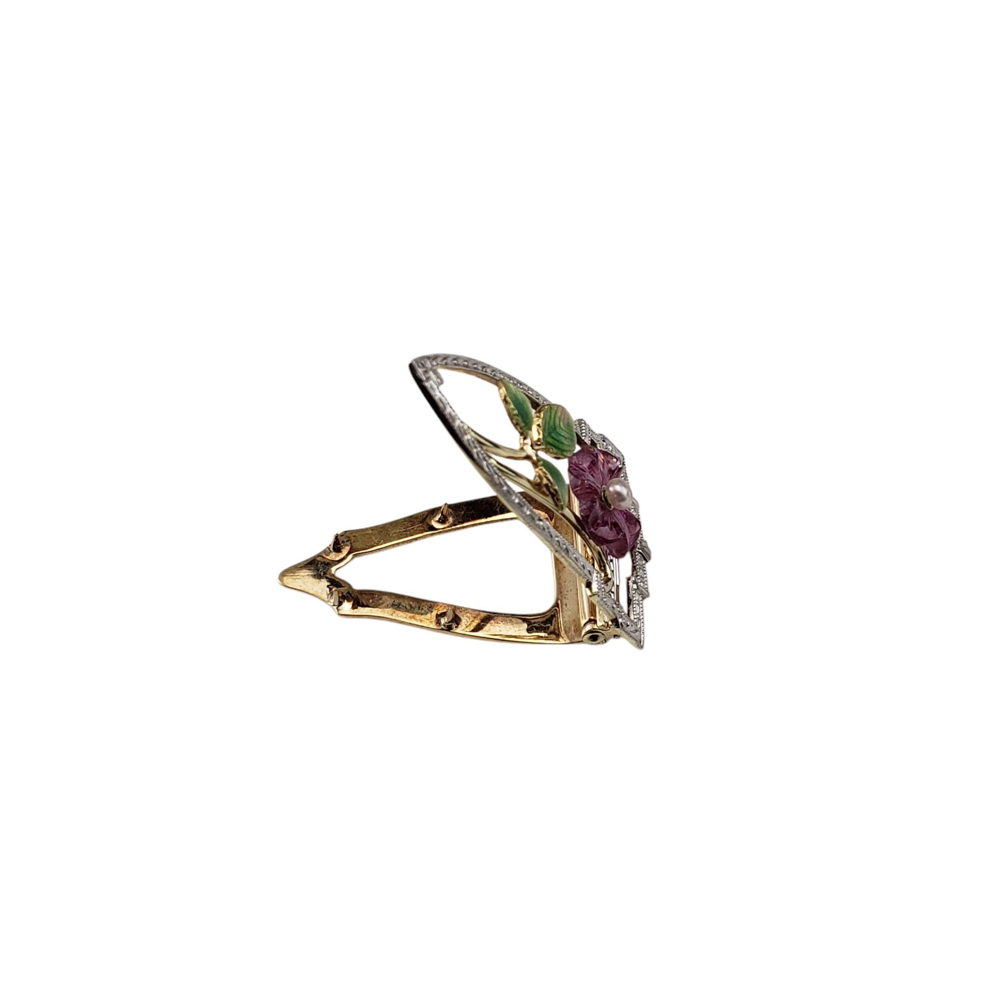 Women's 14 Karat Yellow and White Gold and Enamel Floral Clip Pendant #21351 For Sale