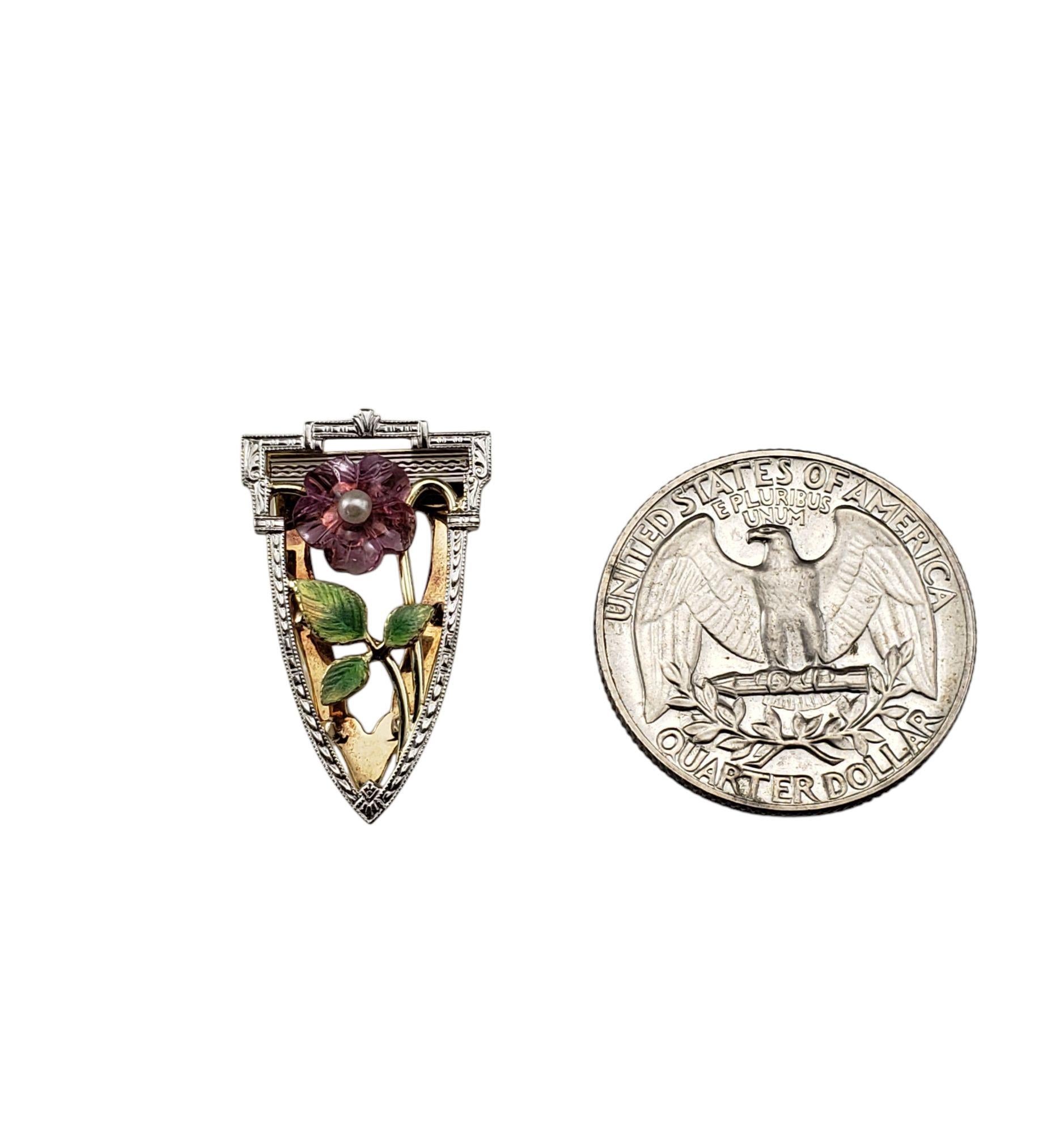 14 Karat Yellow and White Gold and Enamel Floral Clip Pendant #21351 For Sale 3
