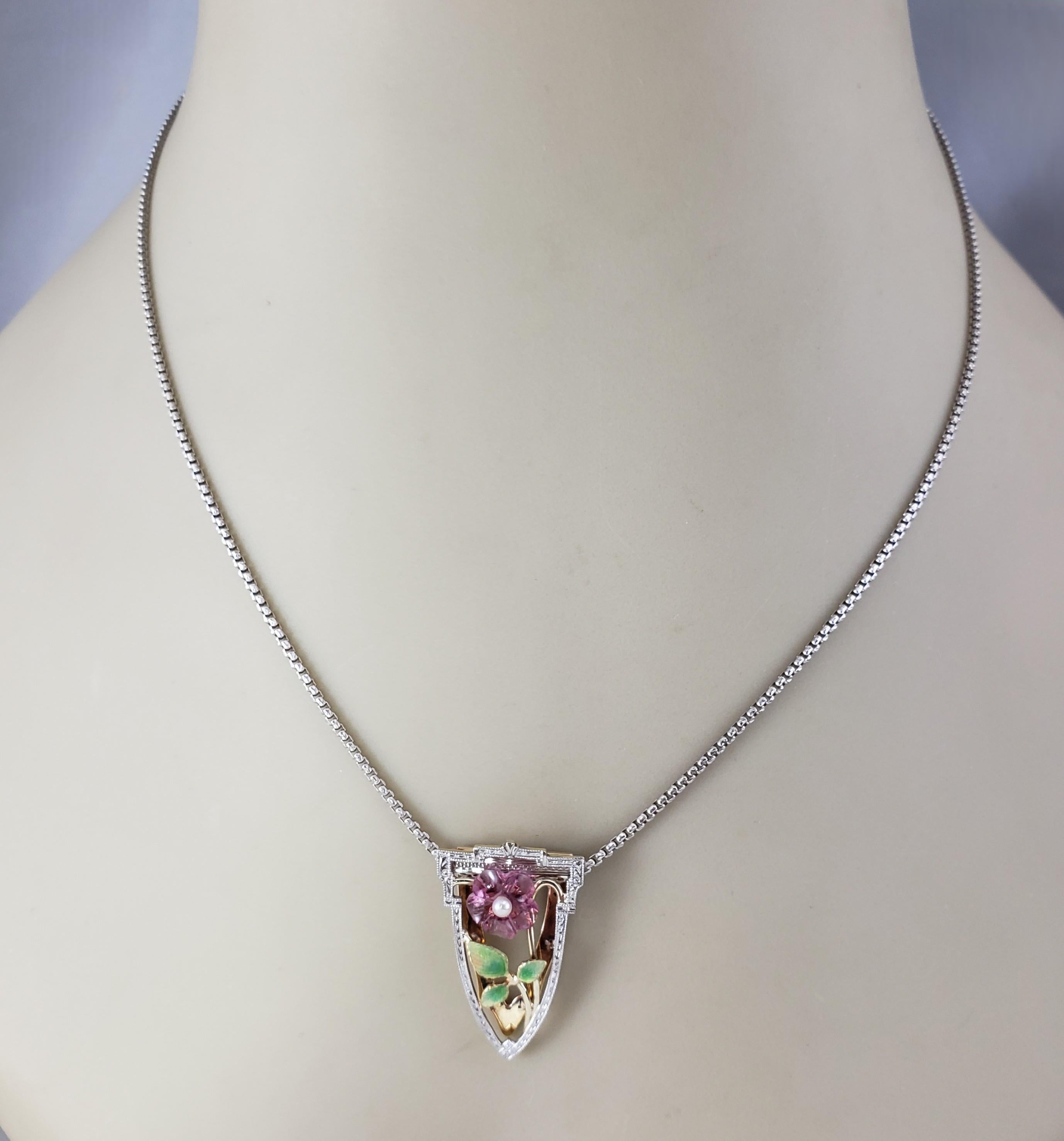 14 Karat Yellow and White Gold and Enamel Floral Clip Pendant #21351 For Sale 4