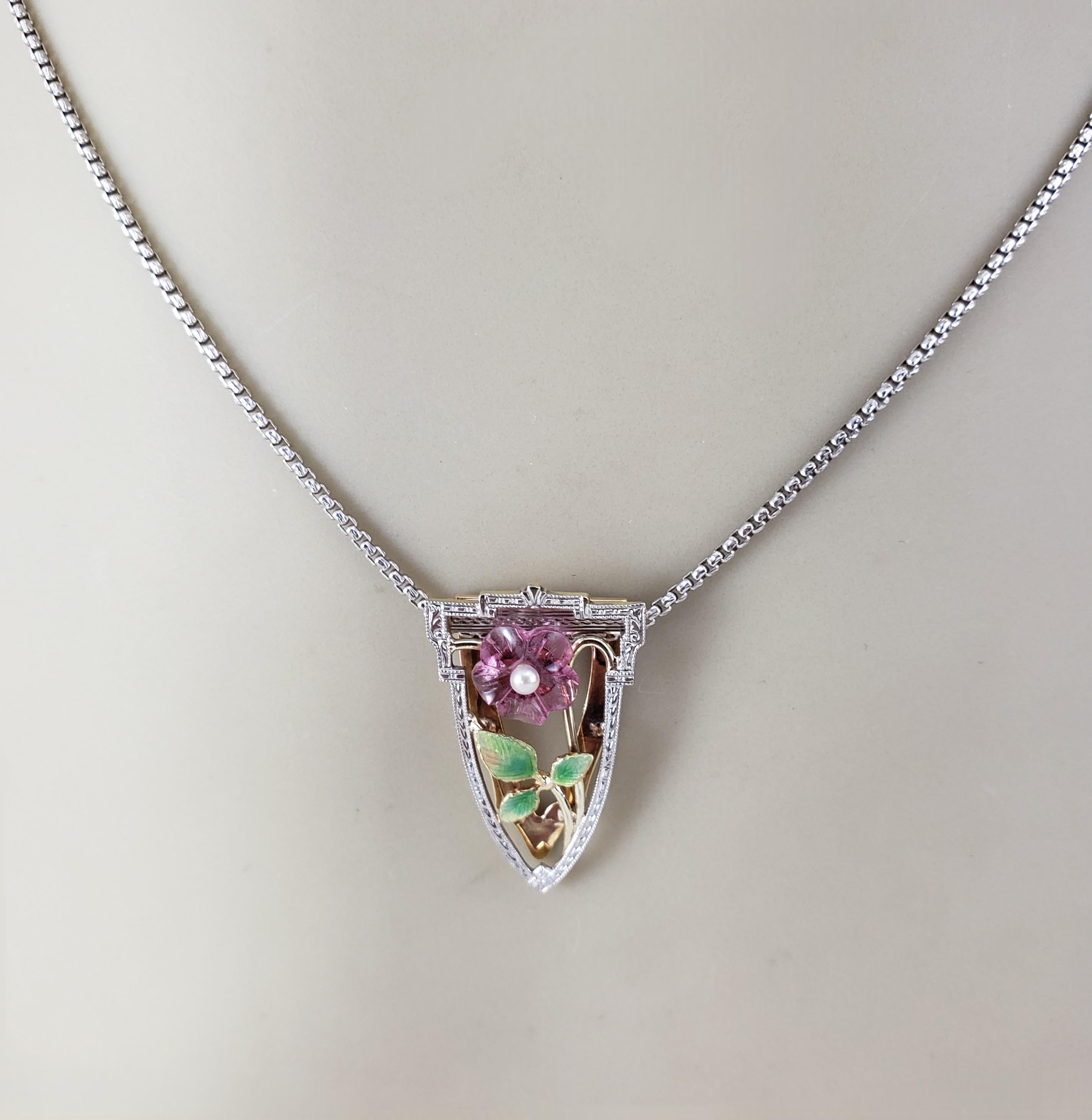 14 Karat Yellow and White Gold and Enamel Floral Clip Pendant #21351 For Sale 5