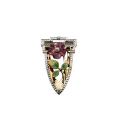 Pendentif à clip floral en or jaune et blanc 14 carats et émail n° 21351