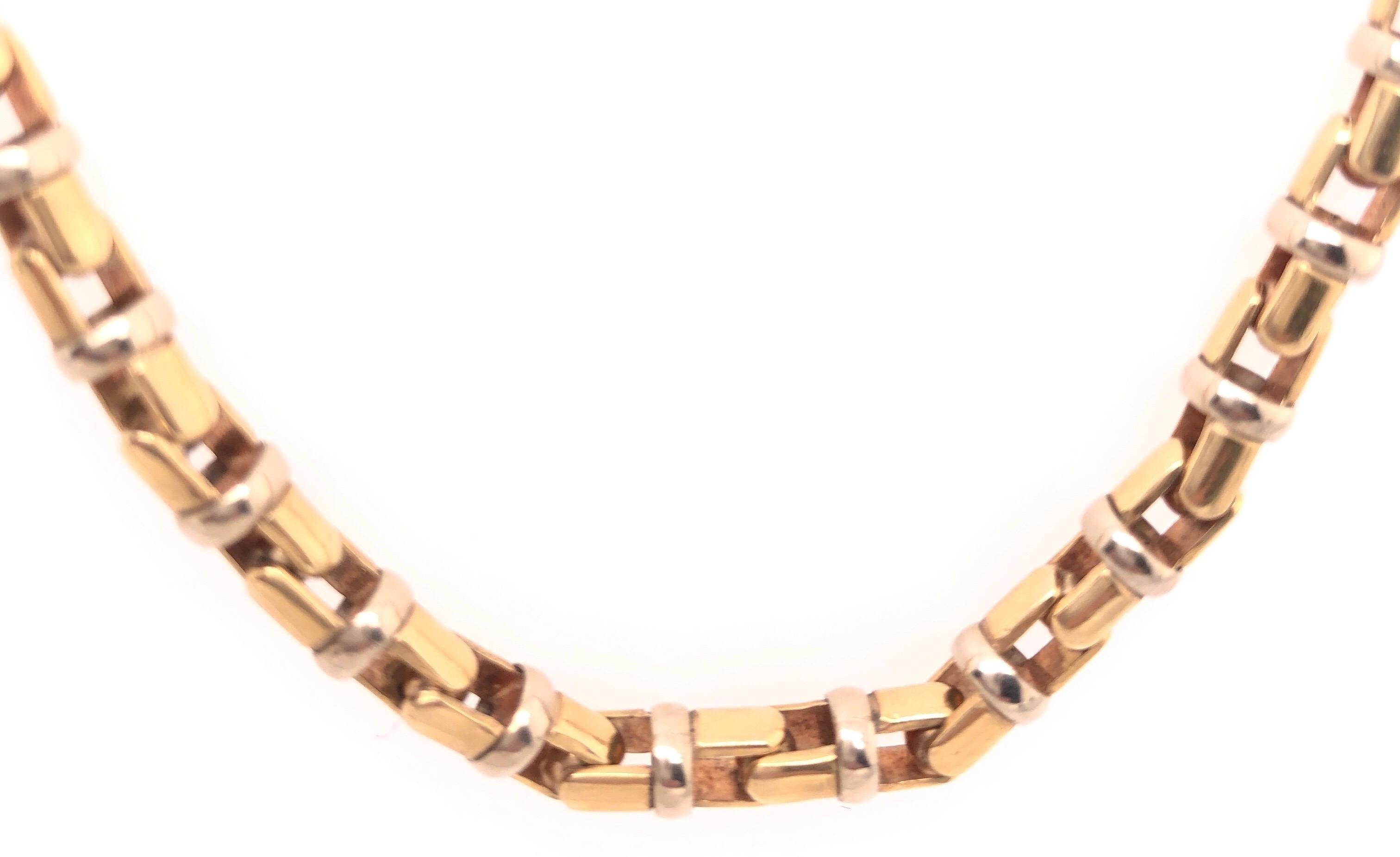 14 Karat Yellow and White Gold 22.5 Inch Baraka Brev Luxury Heavy Link Necklace.
Marked Baraka Brev, with a crab clasp. This item has a current day, May 1, 2020 scrap value of almost $4600.
48.7 grams total weight.

