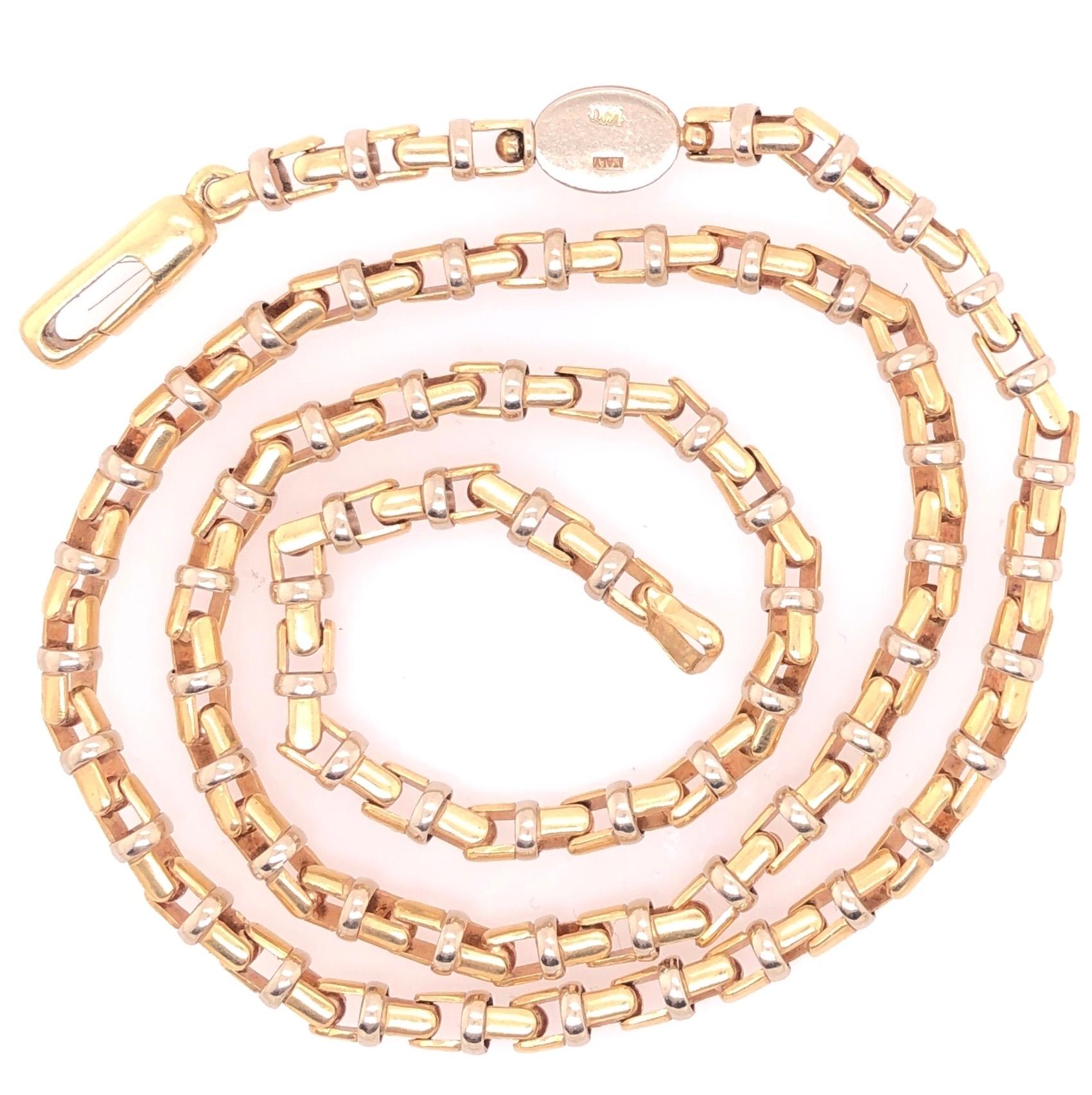 14 Karat Yellow and White Gold Baraka Brev Luxury Heavy Link Necklace For Sale 1