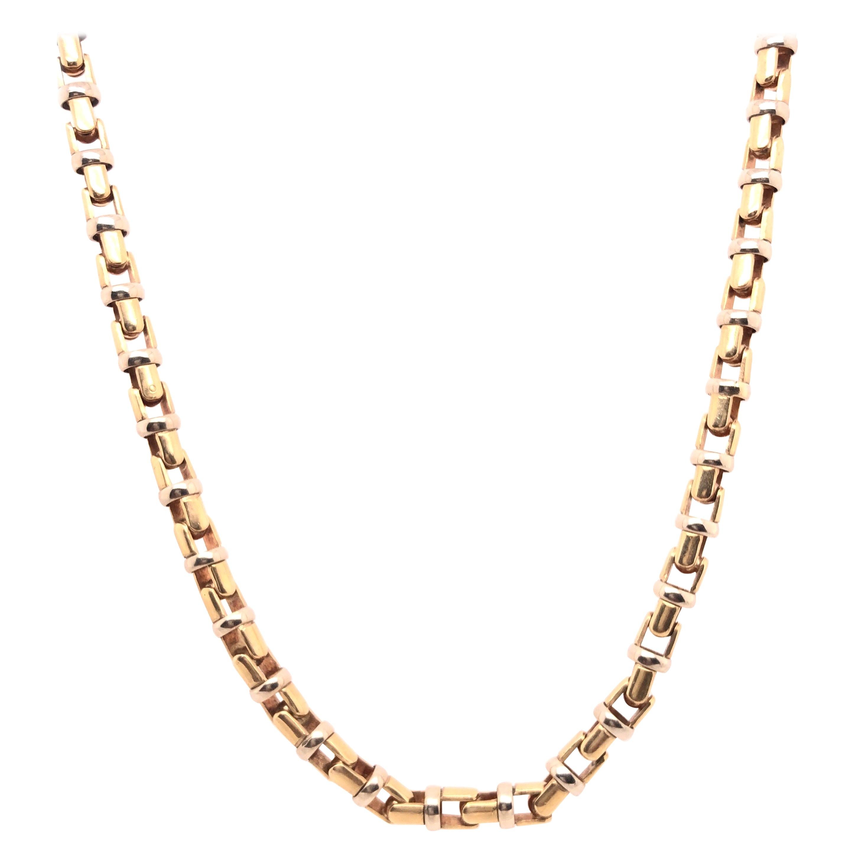 14 Karat Yellow and White Gold Baraka Brev Luxury Heavy Link Necklace For Sale