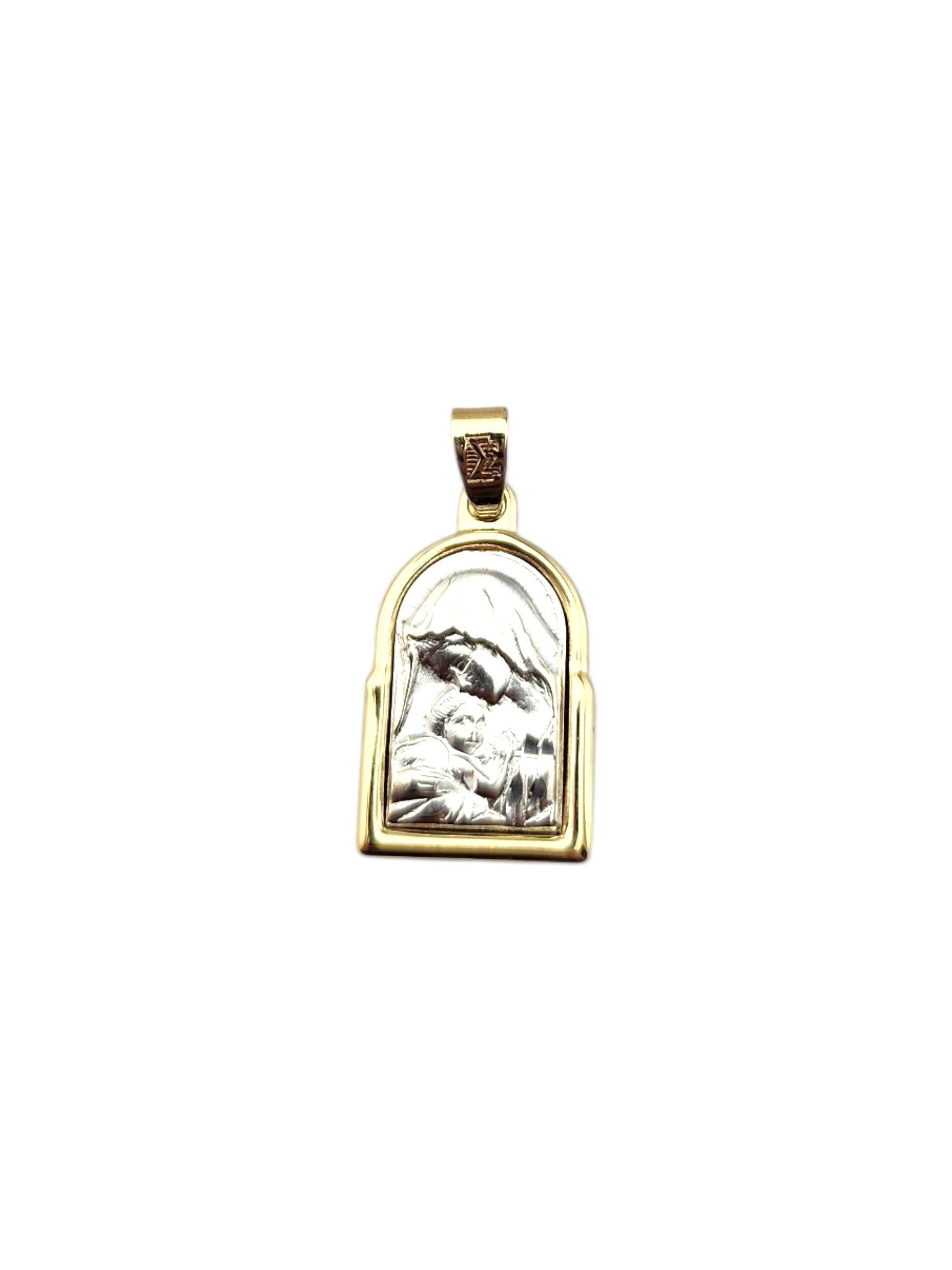 14 Karat Gelb- und Weißgold Segensreiche Mutter und Jesuskind Anhänger #23067 im Angebot 2