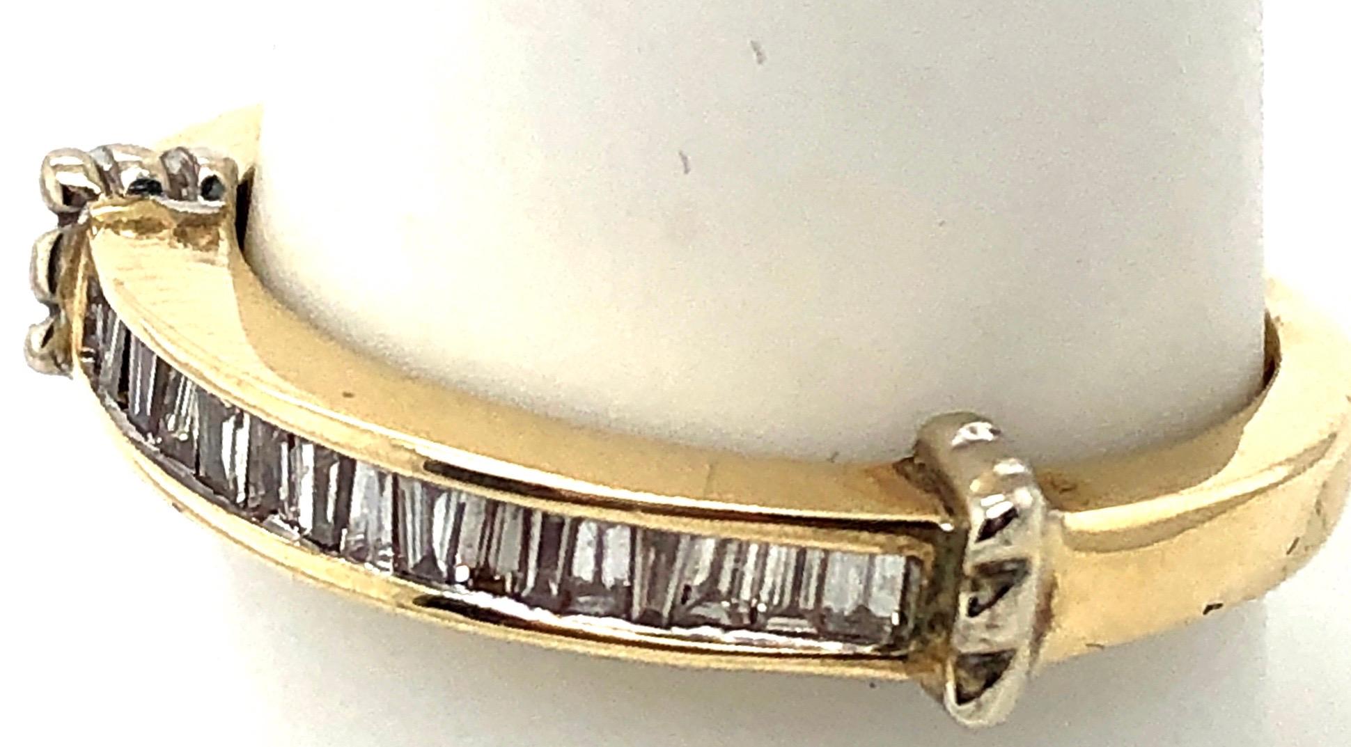 Baguette Cut 14 Karat Yellow and White Gold Bridal Band Ring with Baguette Diamonds For Sale