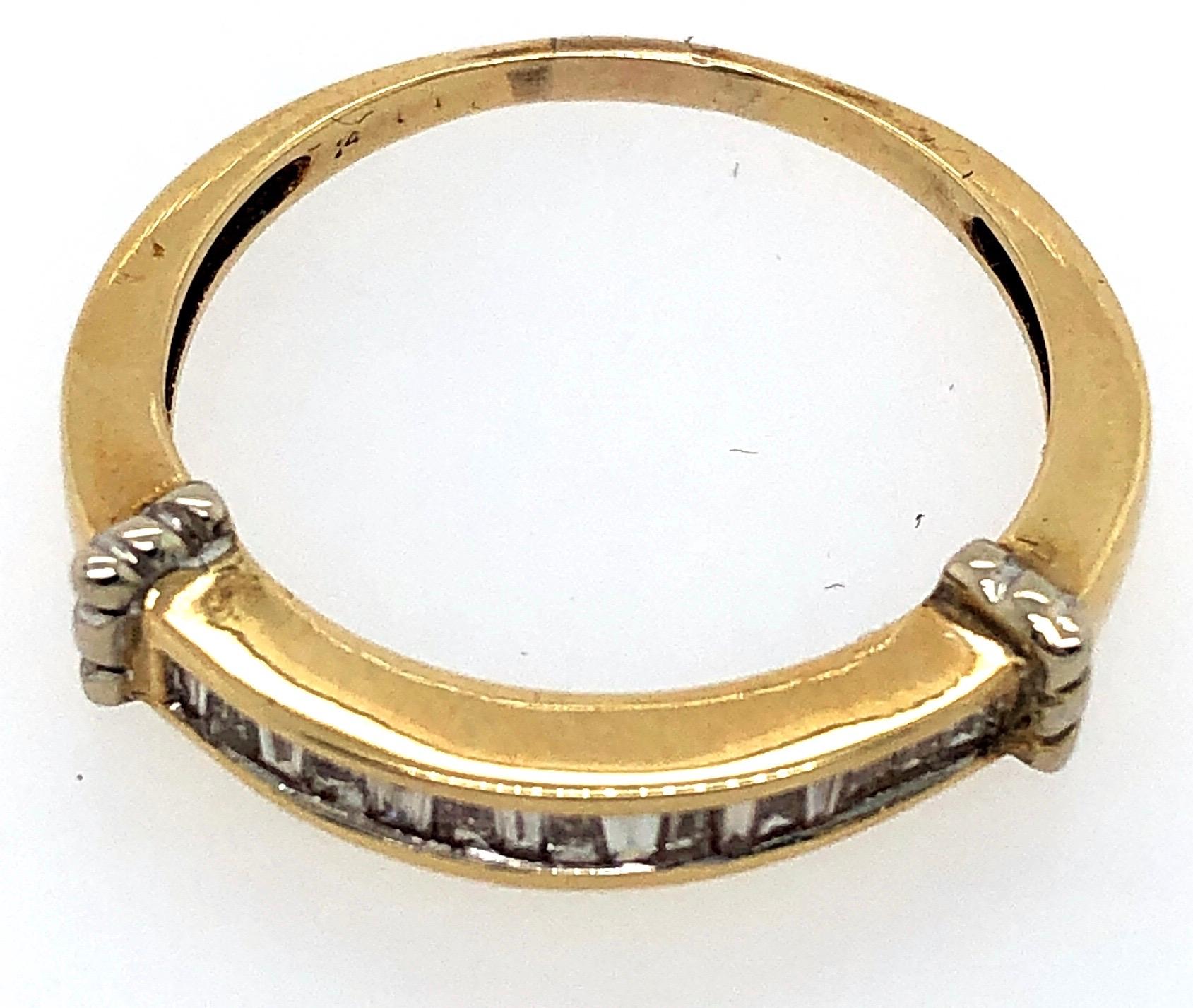 Women's or Men's 14 Karat Yellow and White Gold Bridal Band Ring with Baguette Diamonds For Sale