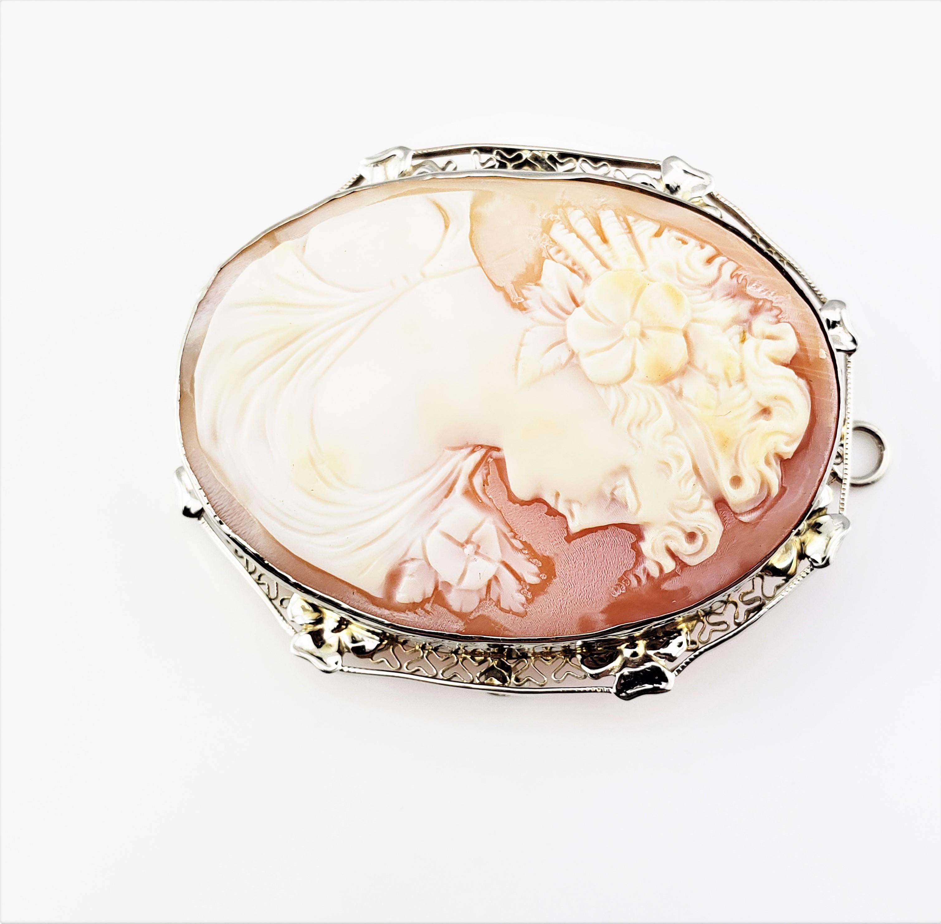 14 Karat Yellow and White Gold Cameo Brooch/Pendant-

This elegant cameo features a lovely lady in profile meticulously detailed in 14K white and yellow gold.  Can be worn as a brooch or a pendant.
*Chain not included

Size:  47 mm x  39 mm

Weight: