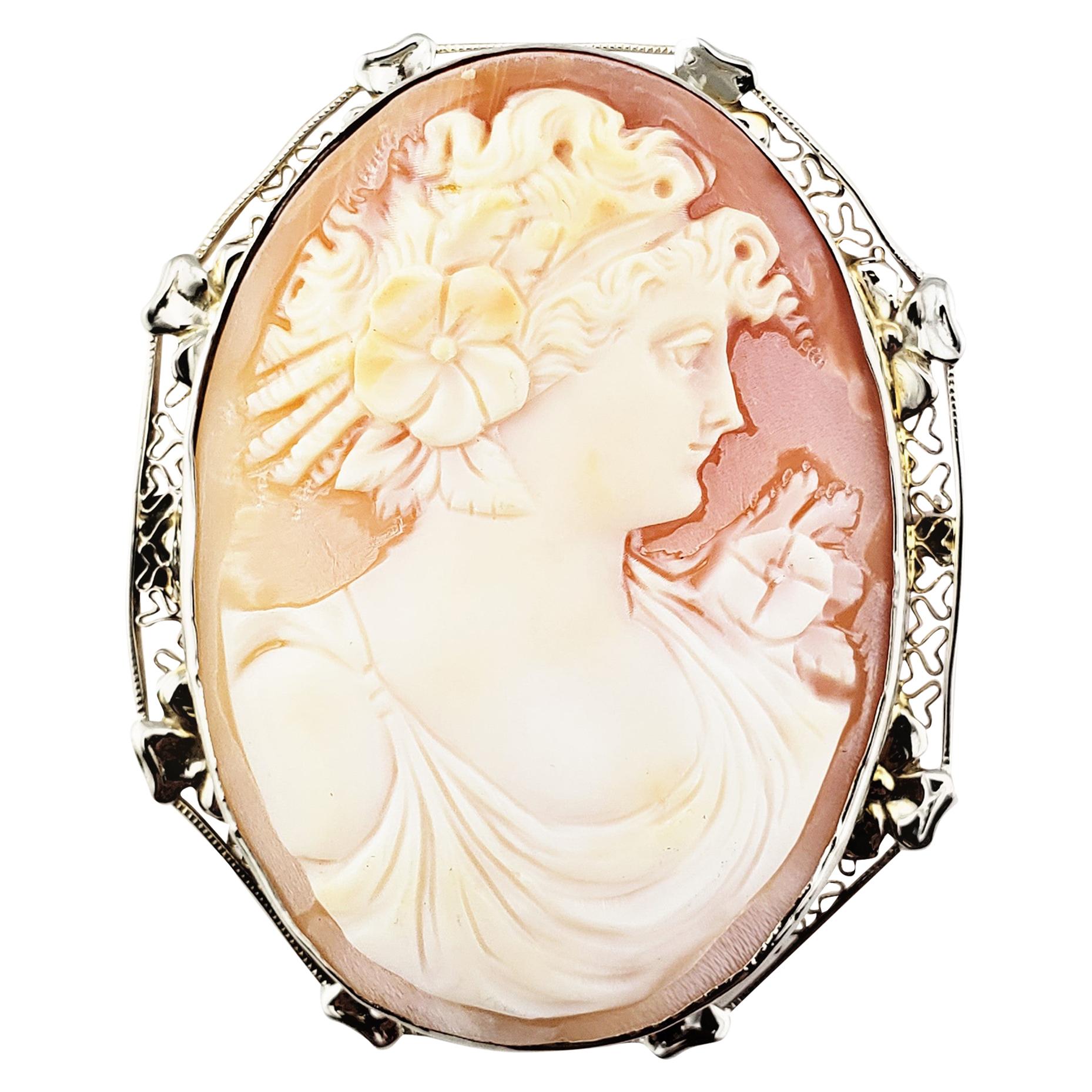 14 Karat Cameo Brooch White and Yellow Gold Frame Victorian Pin For