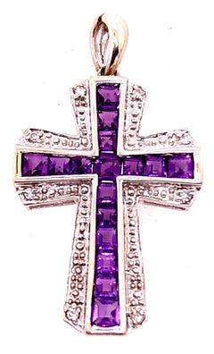 14 Karat Yellow and White Gold Charm Pendant with Diamond and Amethyst