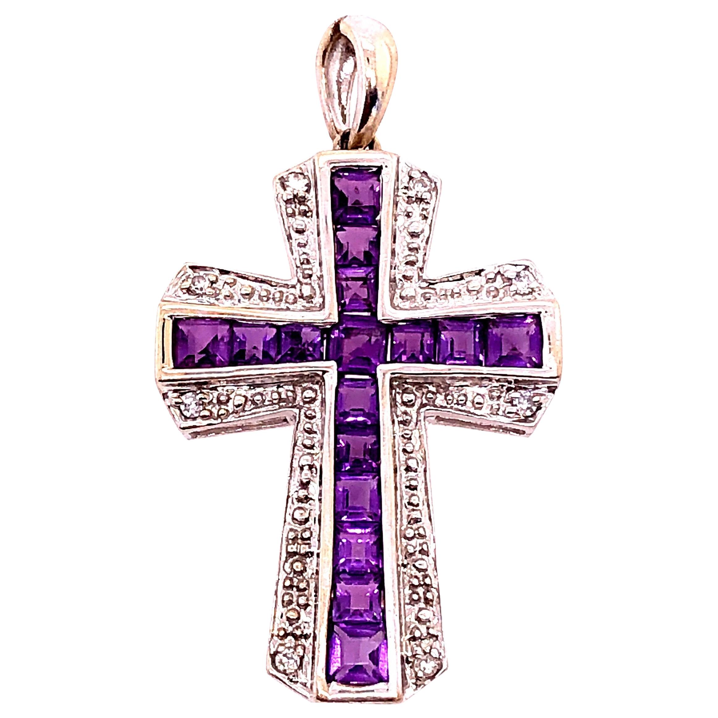 14 Karat Yellow and White Gold Charm Pendant with Diamond and Amethyst For Sale