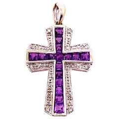 14 Karat Yellow and White Gold Charm Pendant with Diamond and Amethyst