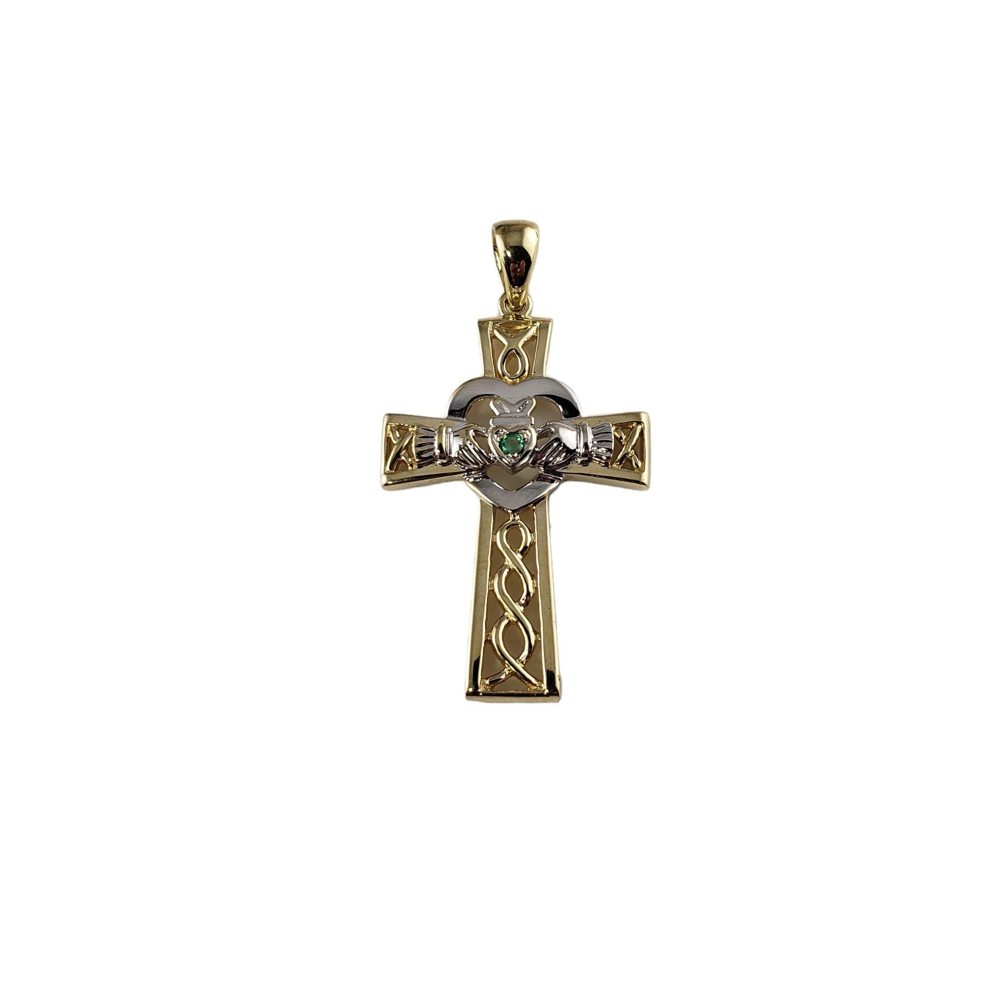 Women's 14 Karat Yellow and White Gold Claddagh Cross Pendant For Sale