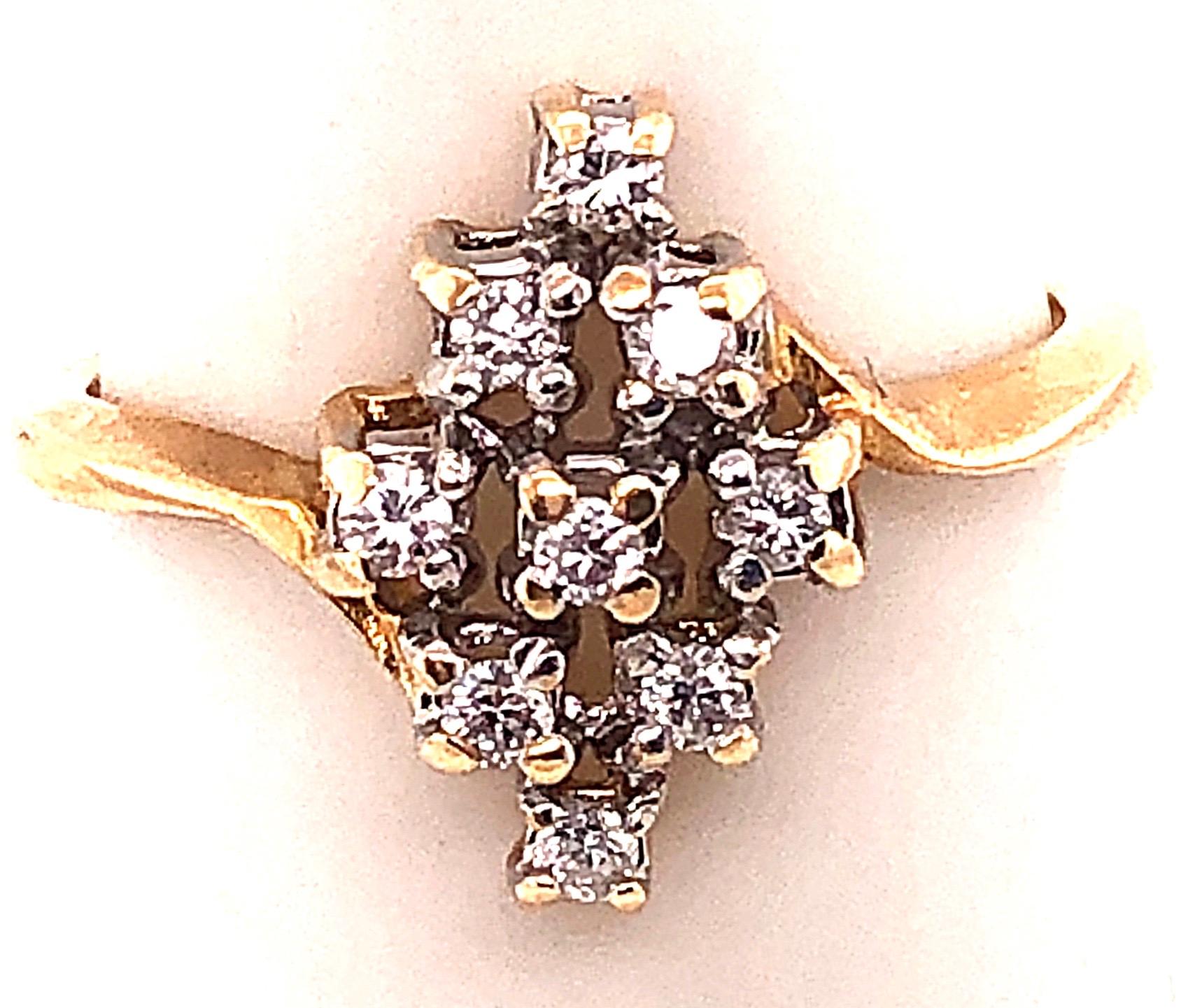 Round Cut 14 Karat Yellow and White Gold Contemporary Ring with Diamonds For Sale