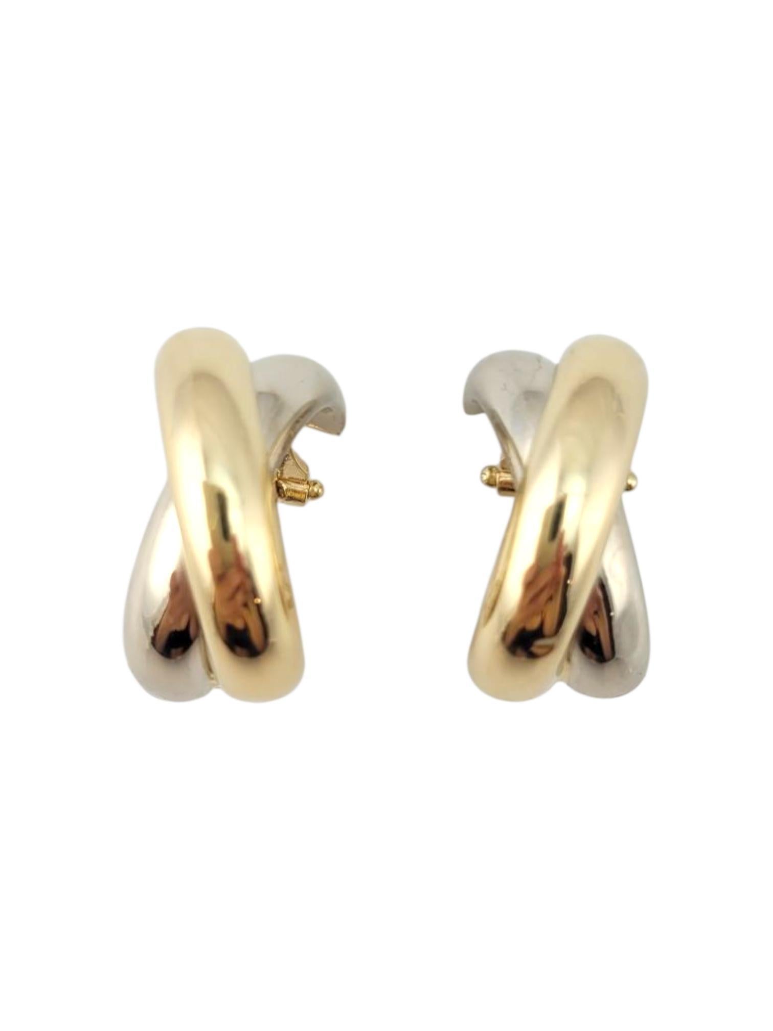 14 Karat Yellow and White Gold Crisscross Hoop Earrings #21706 im Angebot 6