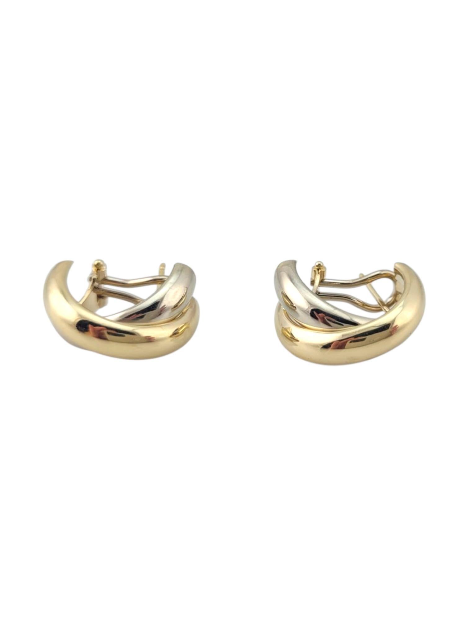 14 Karat Yellow and White Gold Crisscross Hoop Earrings #21706 Damen im Angebot