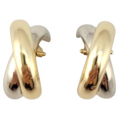 14 Karat Yellow and White Gold Crisscross Hoop Earrings #21706