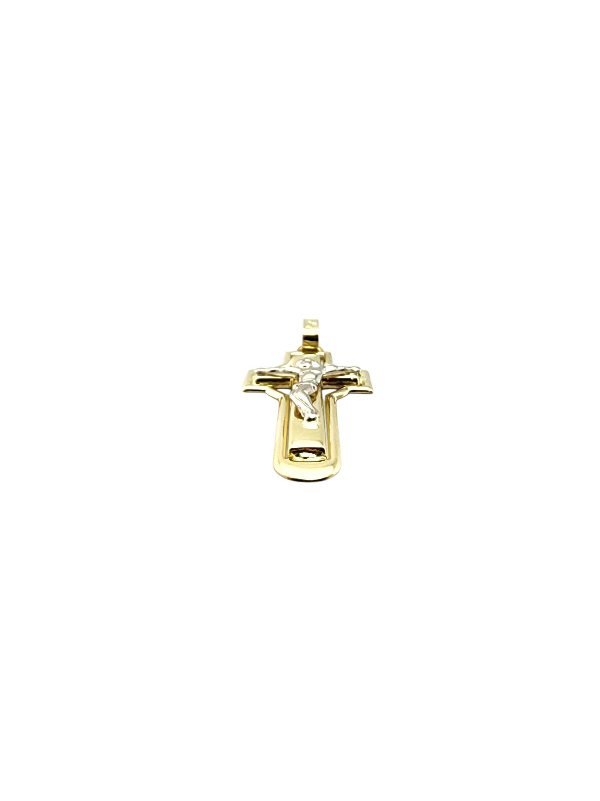 Pendentif crucifix en or jaune et blanc 14 carats #23071 Pour femmes en vente