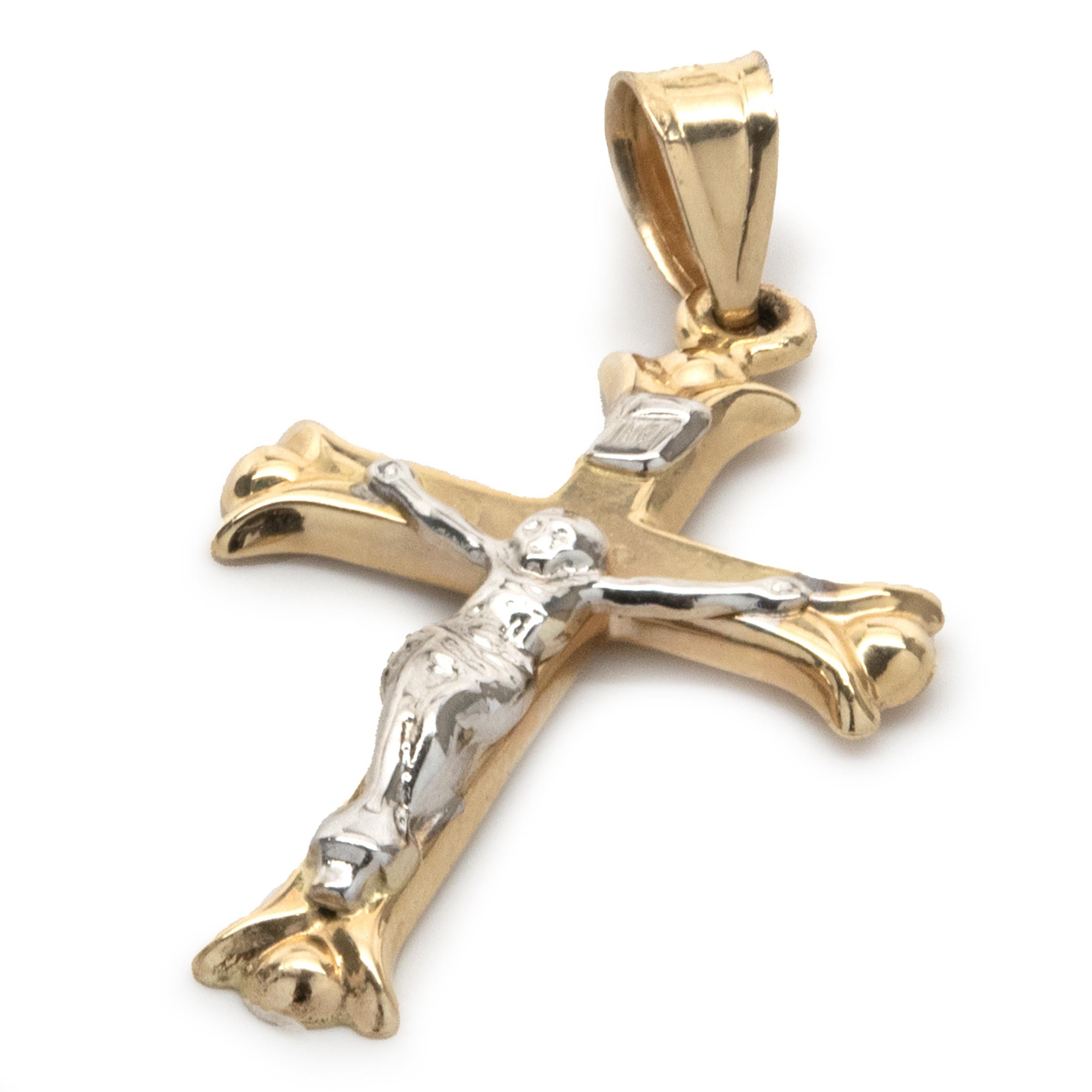 14 Karat Yellow and White Gold Crucifix Pendant In Excellent Condition In Scottsdale, AZ