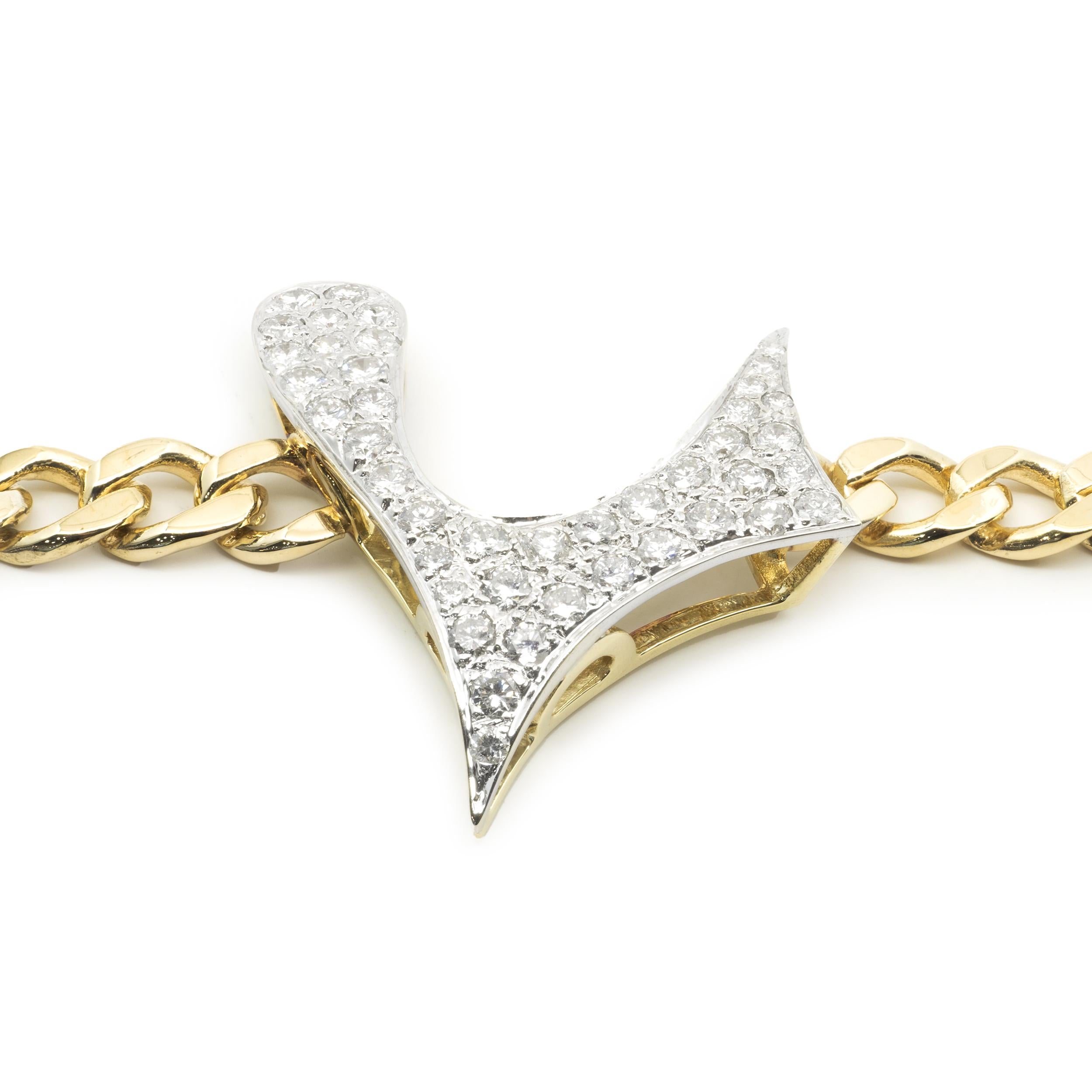 Round Cut 14 Karat Yellow and White Gold Custom Designed Pave Diamond Cuban Link Necklace
