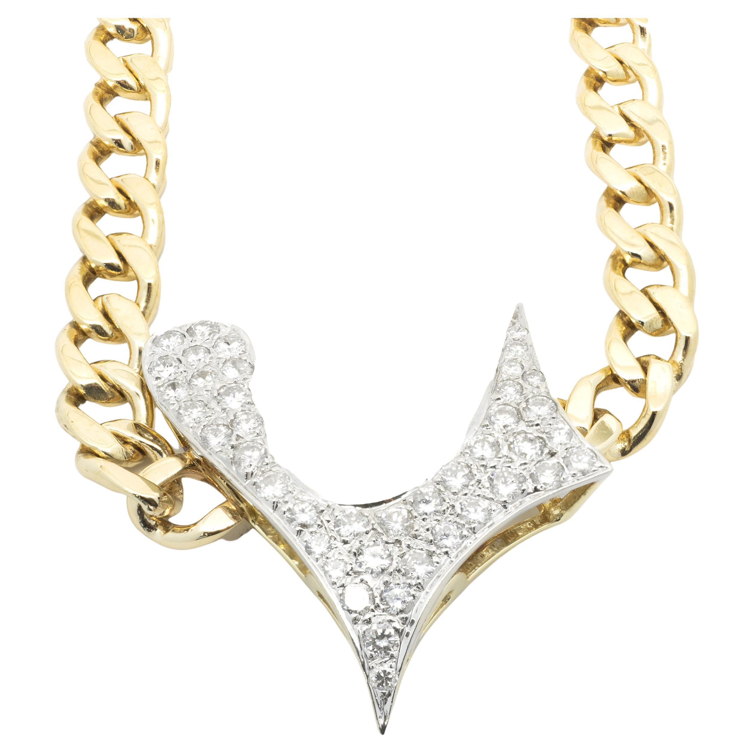 14 Karat Yellow and White Gold Custom Designed Pave Diamond Cuban Link Necklace