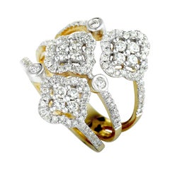 14 Karat Yellow and White Gold Diamond 3 Flower Ring