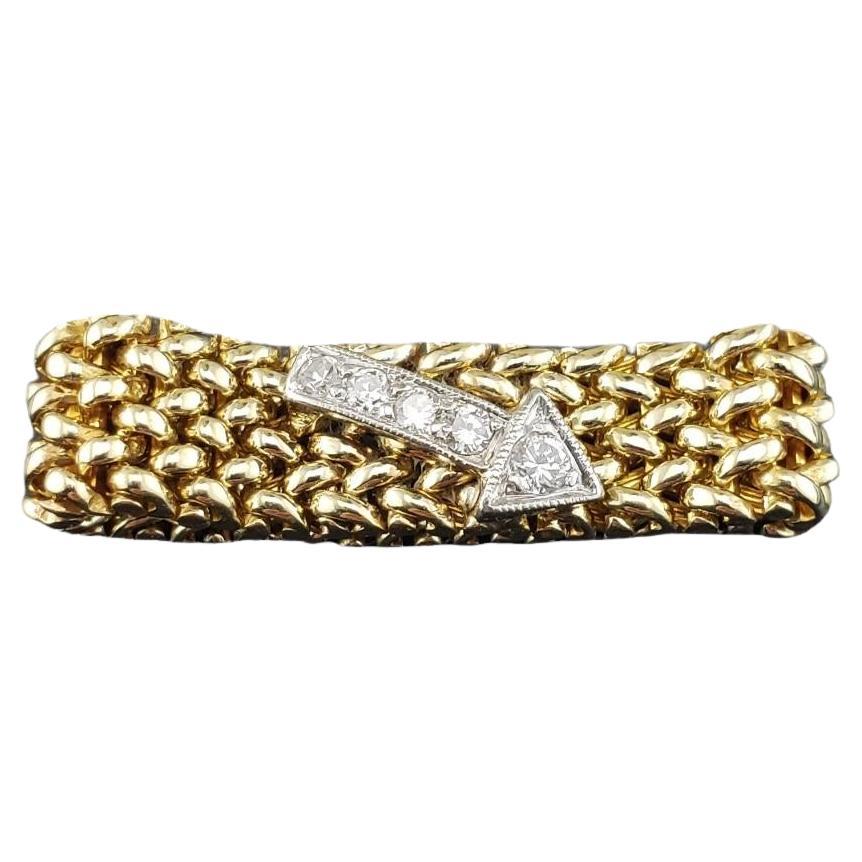 14 Karat Yellow and White Gold Diamond Arrow Mesh Ring Size 8.25 #17091 For Sale