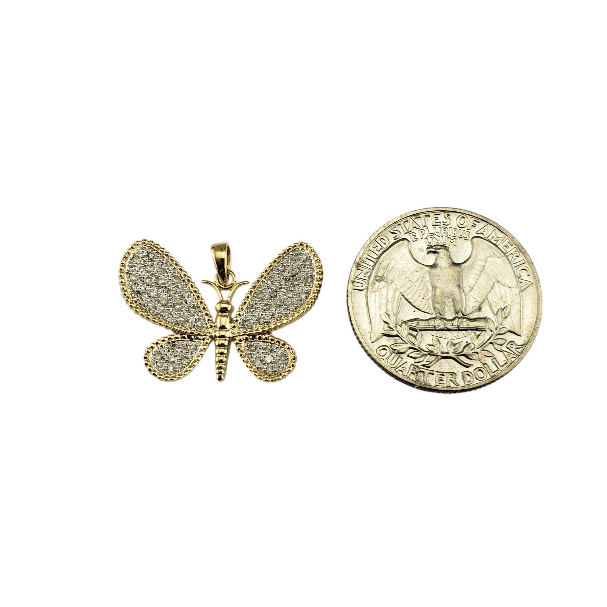 Pendentif papillon en or jaune et blanc 14 carats avec diamants #19743 Pour femmes en vente