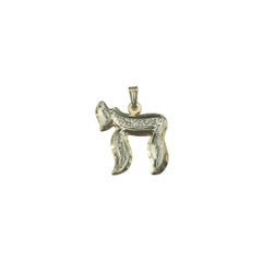 14 Karat Yellow and White Gold Diamond Chai Pendant #19215