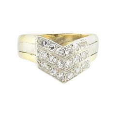 Vintage 14 Karat Yellow and White Gold Diamond Chevron Ring