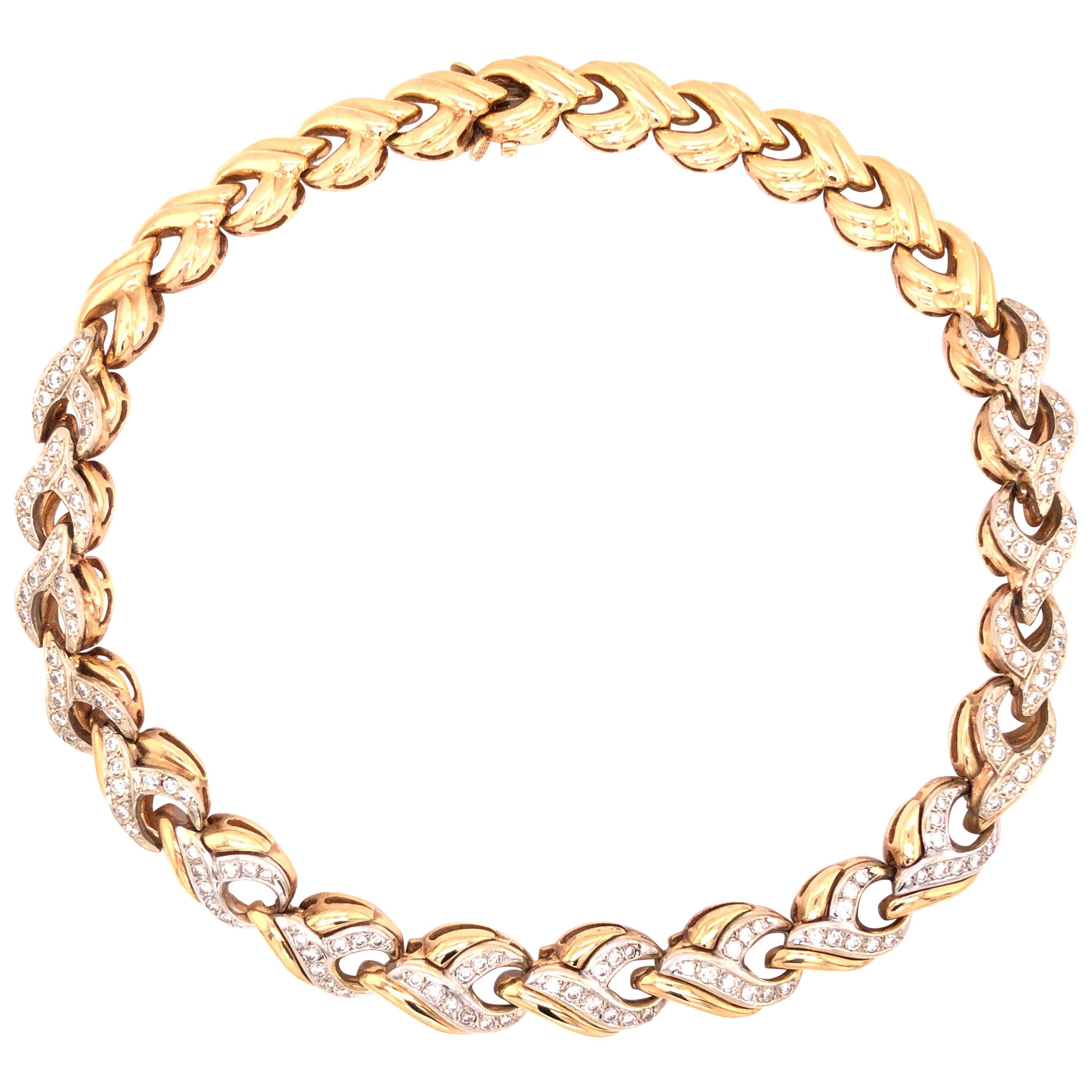 14 Karat Yellow and White Gold Diamond Collar Necklace For Sale