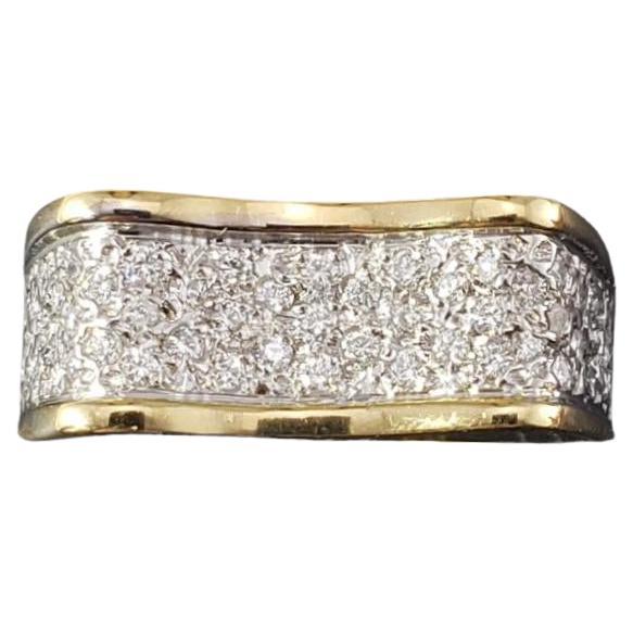 14 Karat Yellow and White Gold Diamond Concave Band Size 7 #17636 For Sale