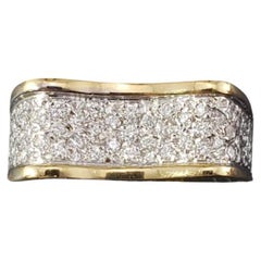 Anillo cóncavo de diamantes de oro amarillo y blanco de 14 quilates talla 7 #17636