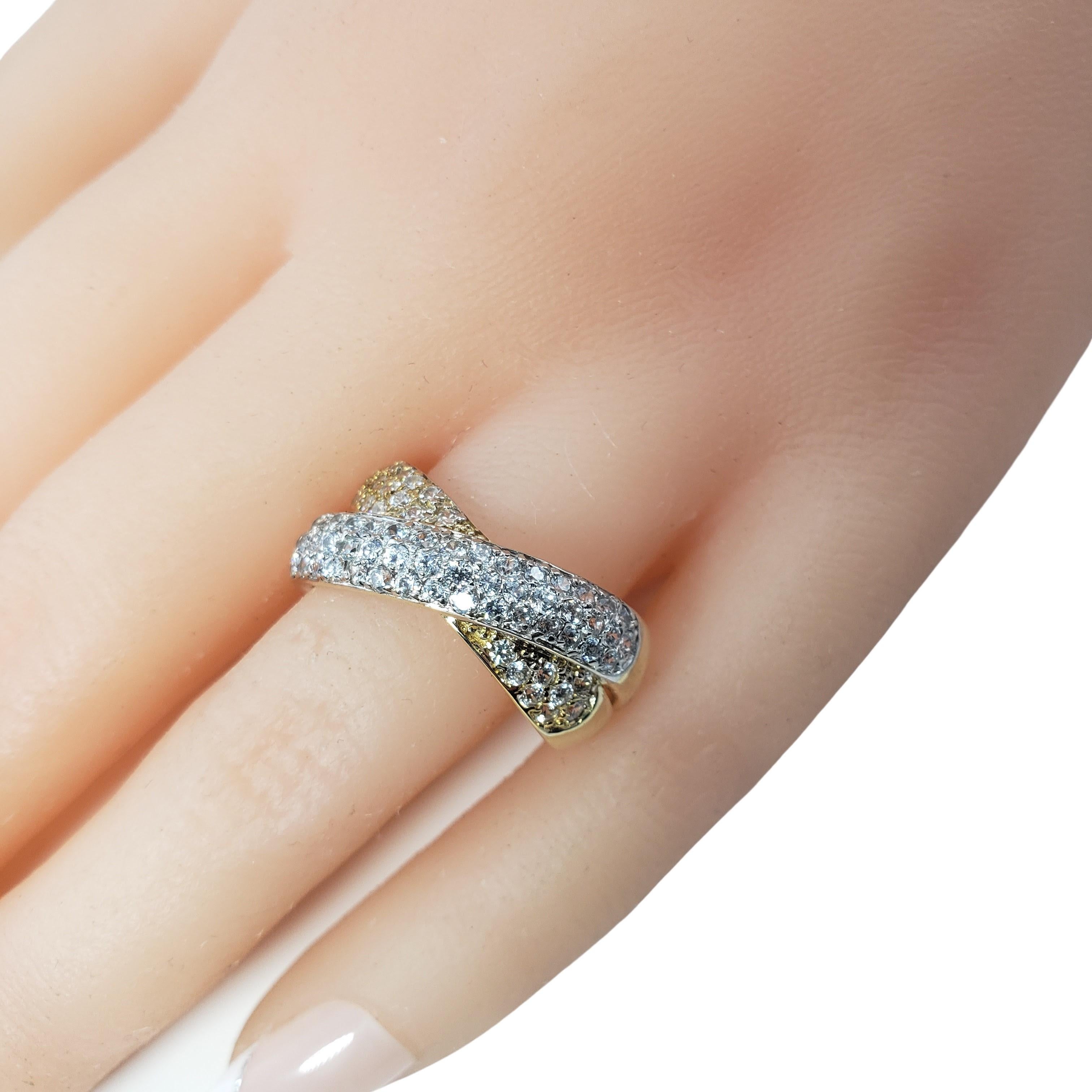14 Karat Yellow and White Gold Diamond Cross Over Ring Size 8.25 #22460 For Sale 5