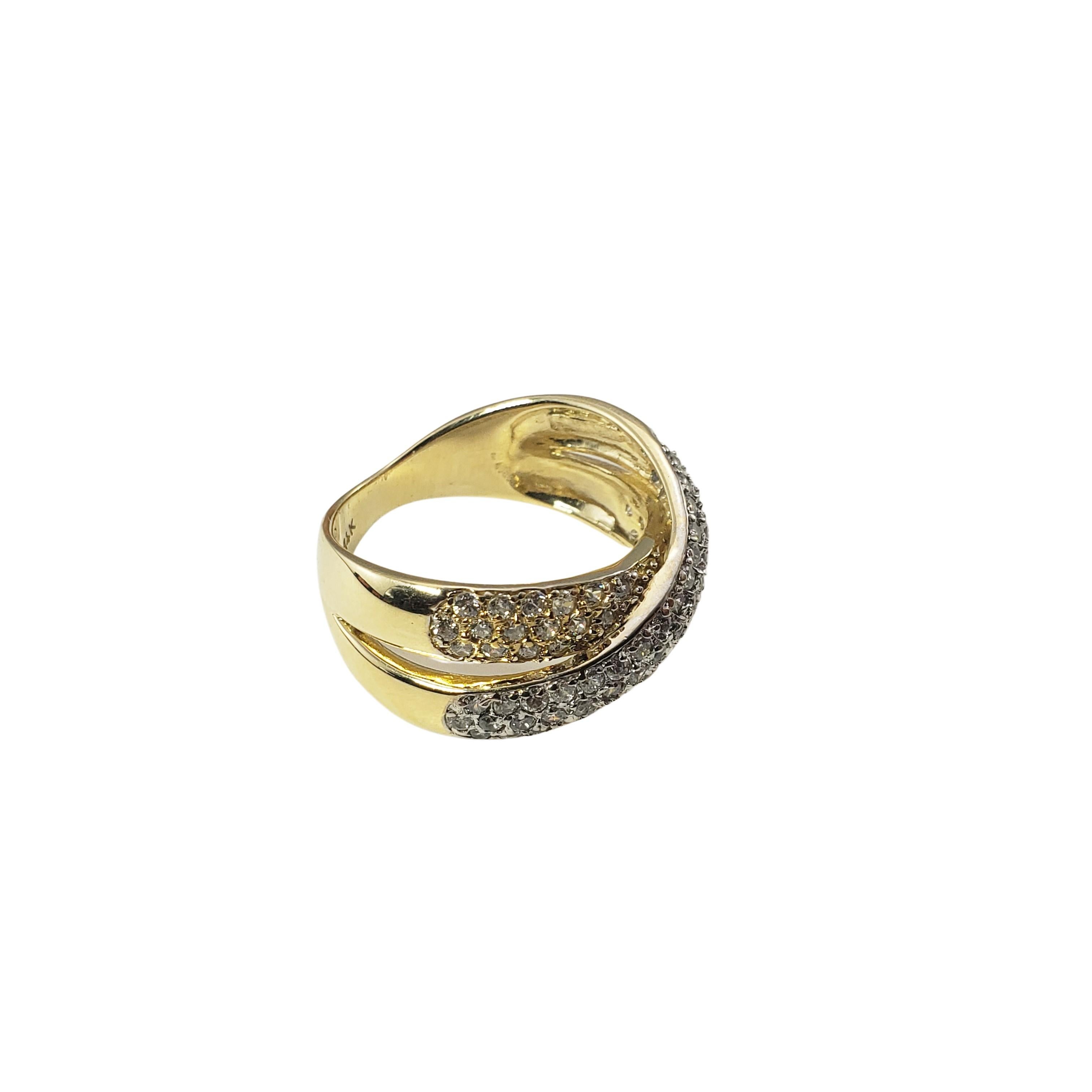 Women's 14 Karat Yellow and White Gold Diamond Cross Over Ring Size 8.25 #22460 For Sale