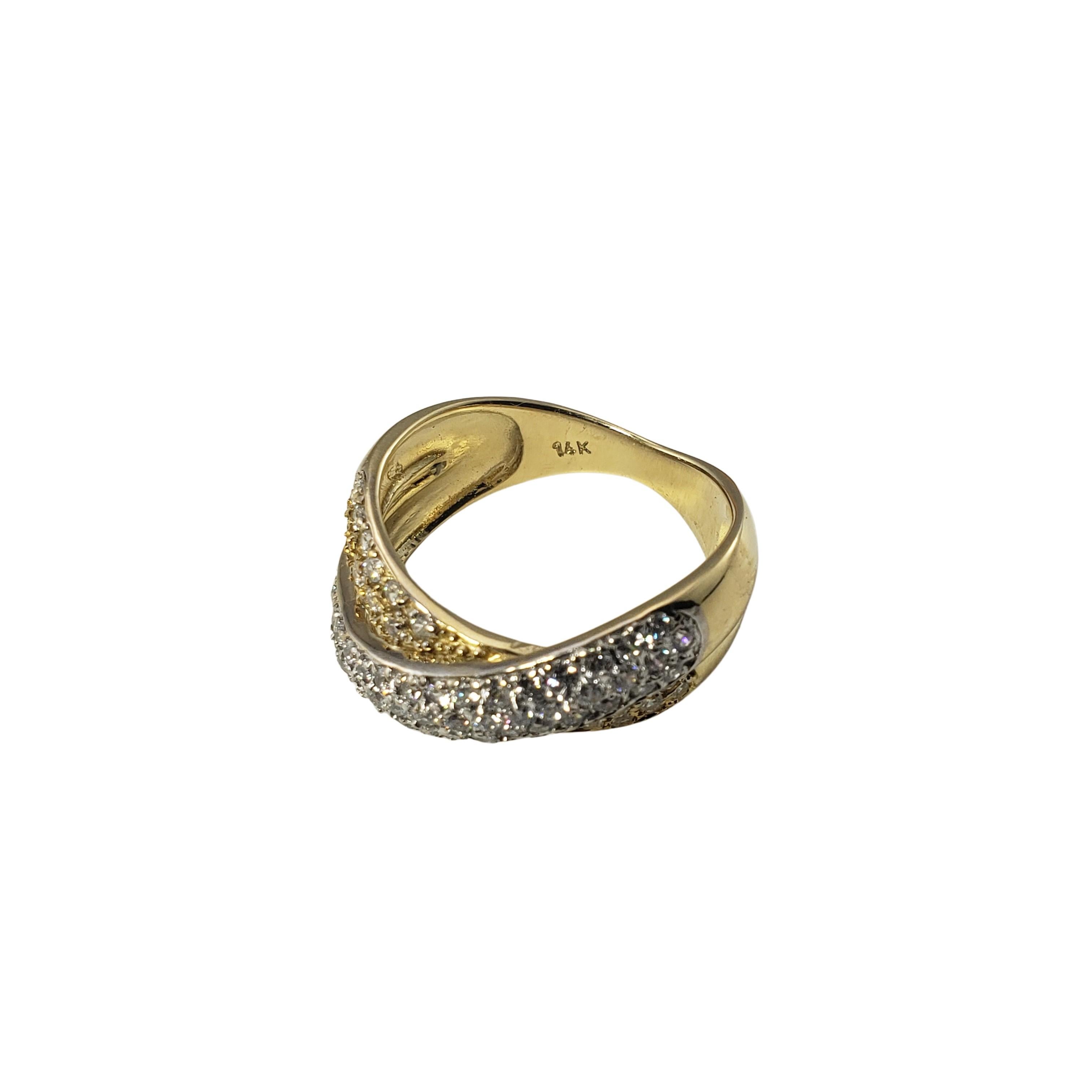 14 Karat Yellow and White Gold Diamond Cross Over Ring Size 8.25 #22460 For Sale 1