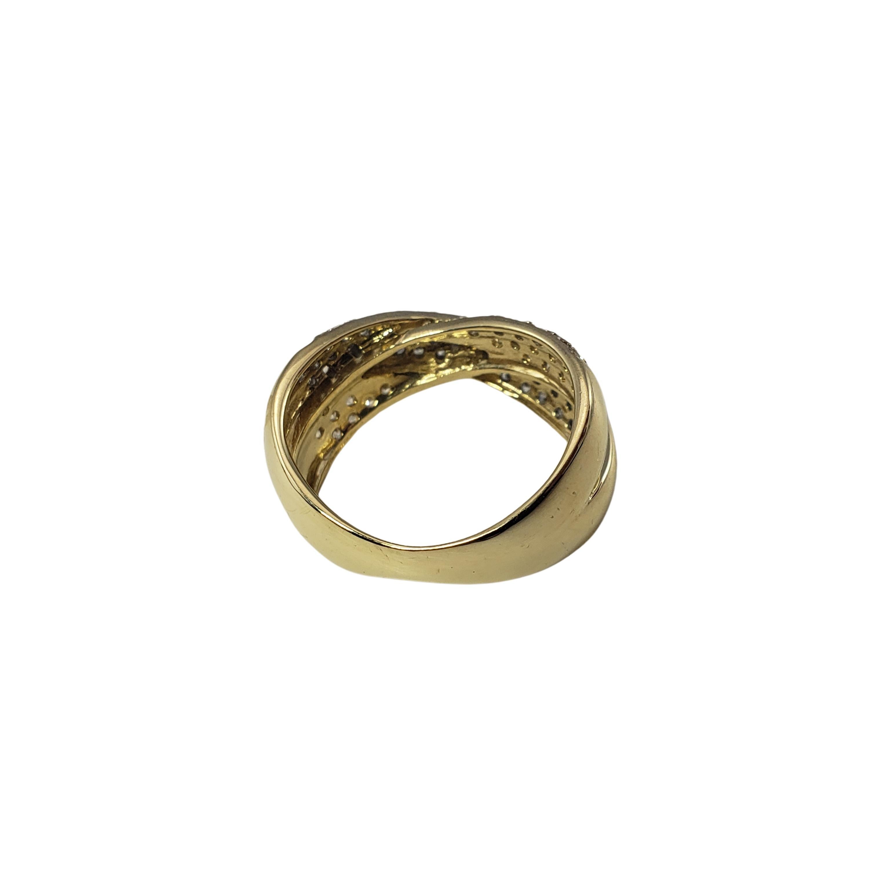 14 Karat Yellow and White Gold Diamond Cross Over Ring Size 8.25 #22460 For Sale 2