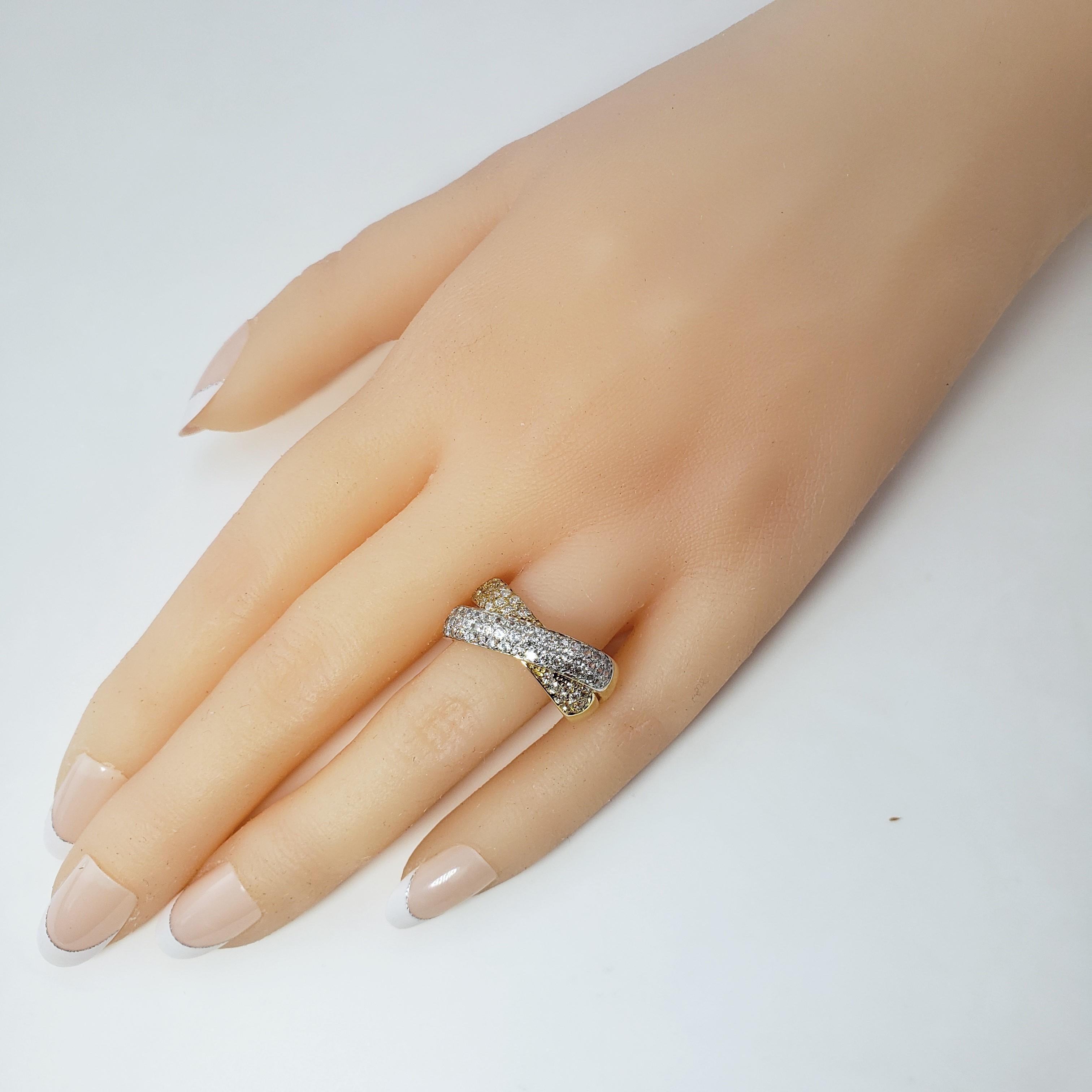 14 Karat Yellow and White Gold Diamond Cross Over Ring Size 8.25 #22460 For Sale 4