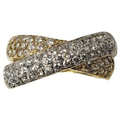 14 Karat Yellow and White Gold Diamond Cross Over Ring Size 8.25 #22460