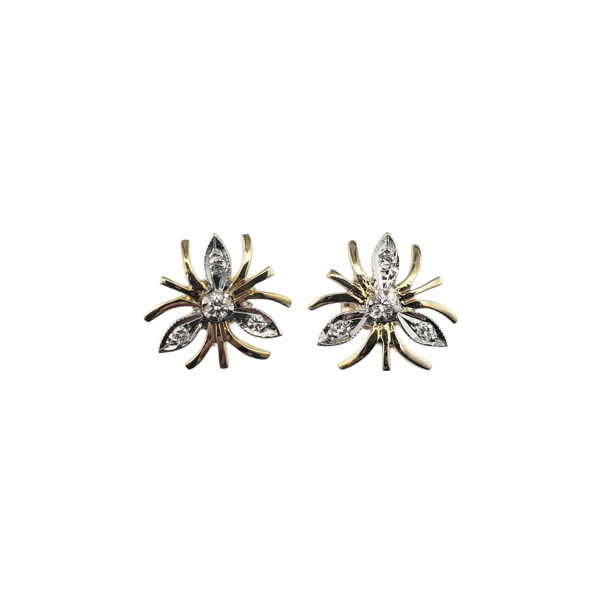 14 Karat Yellow and White Gold Diamond Floral Stud Earrings #21448