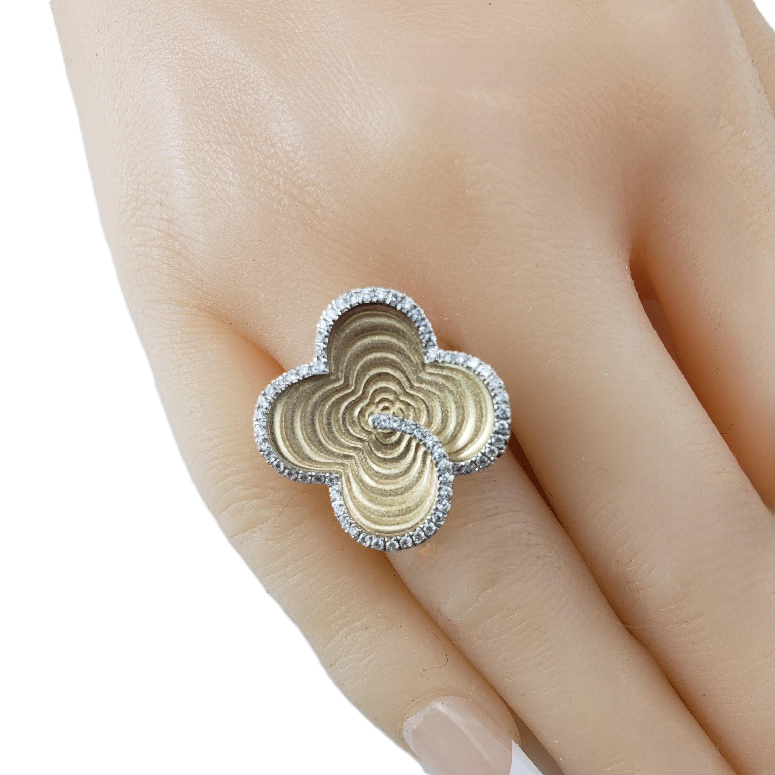 14 Karat Yellow and White Gold Diamond Flower Ring Size 9-9.25 #21379 For Sale 3