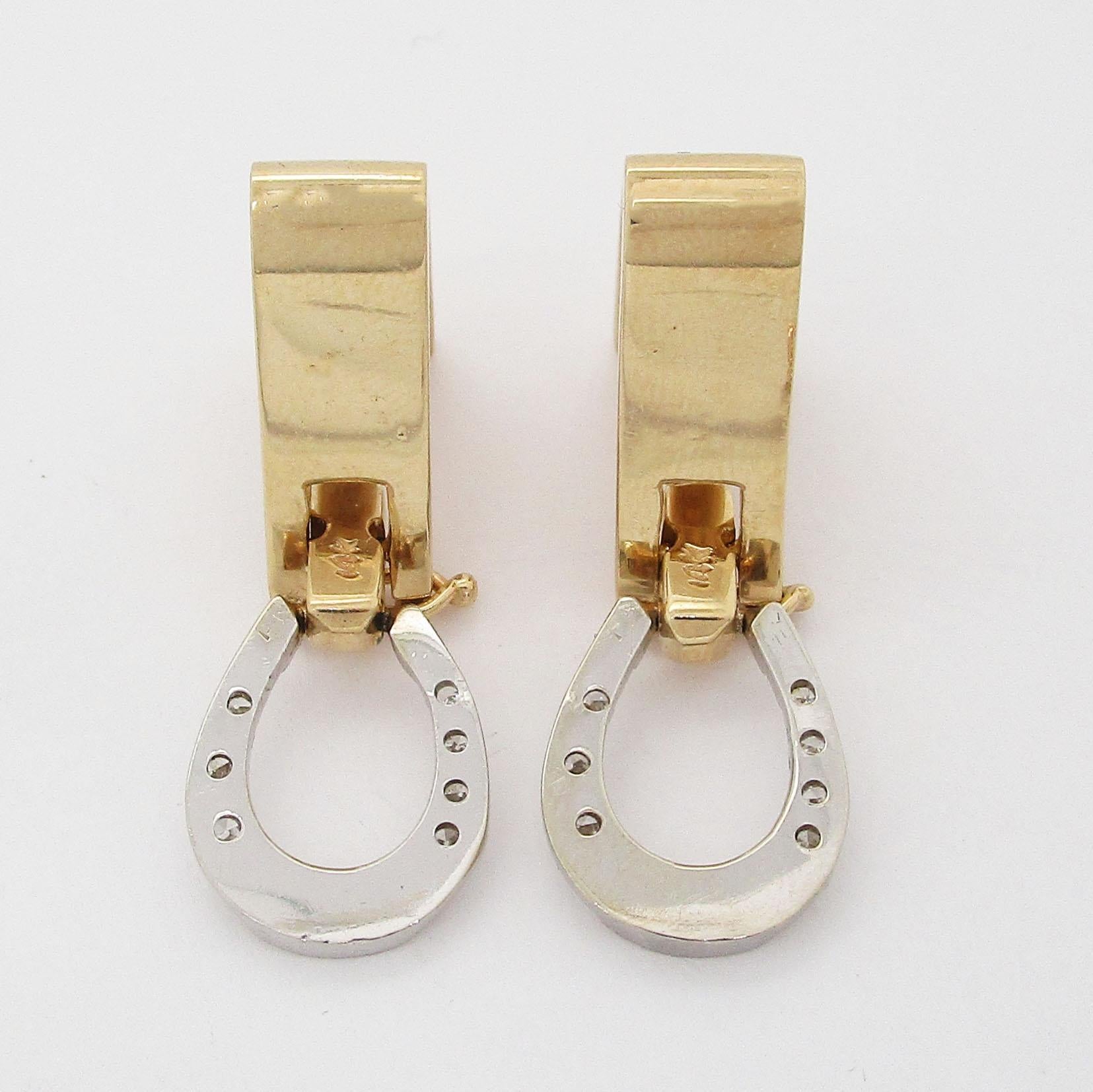 14 Karat Yellow and White Gold Diamond Horseshoe Cufflinks 3