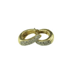 14 Karat Yellow and White Gold Diamond Huggie Hoop Earrings #19256