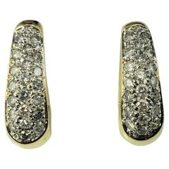 14 Karat Yellow and White Gold Diamond Huggie Hoop Earrings #19256