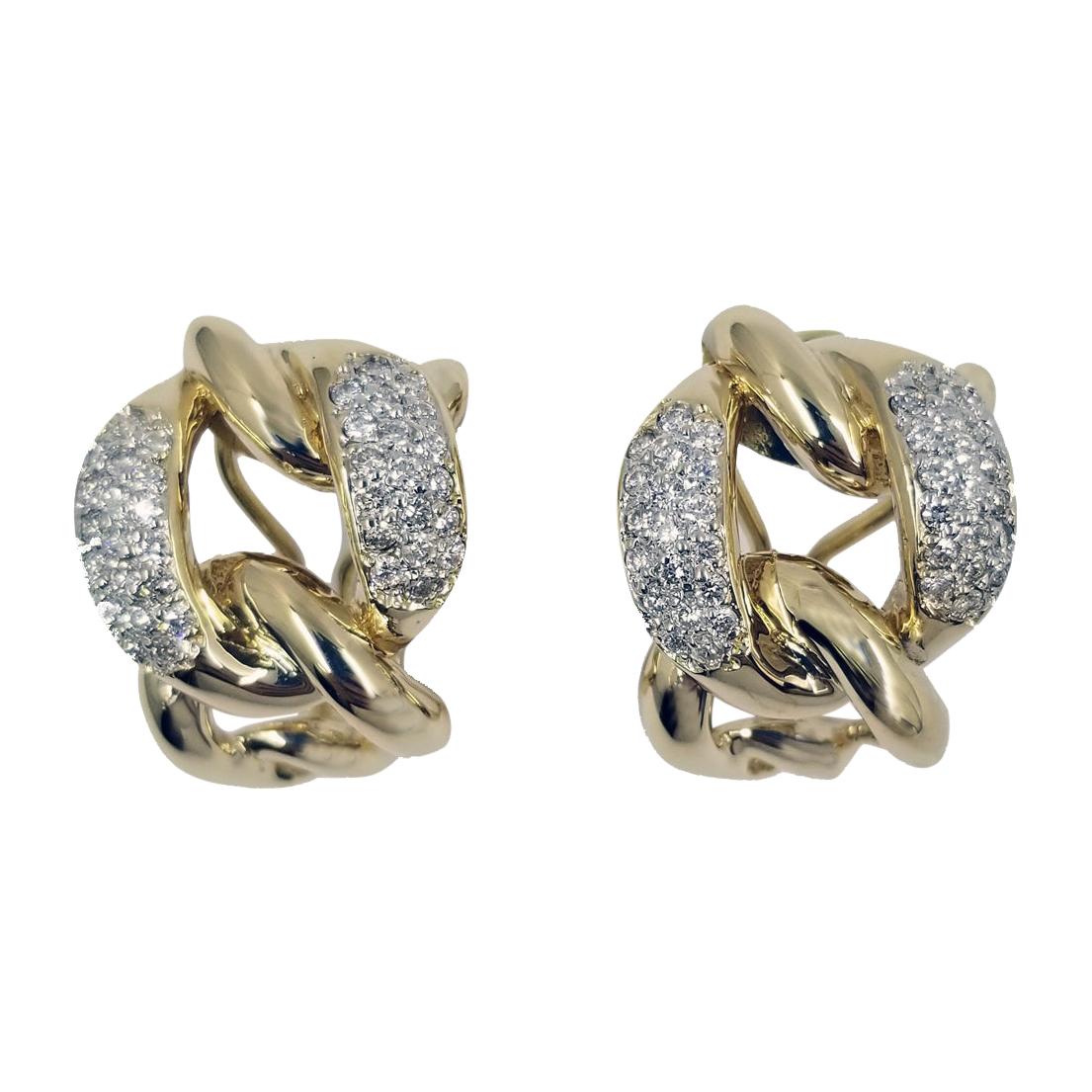 14 Karat Yellow and White Gold Diamond Link Earrings