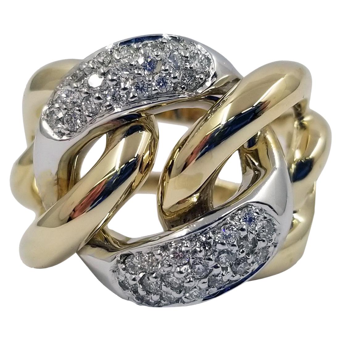 14 Karat Yellow and White Gold Diamond Link Ring