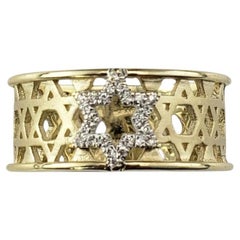 14 Karat Gelb- und Weißgold Diamant Stern von David Band Ring Größe 6 #21538
