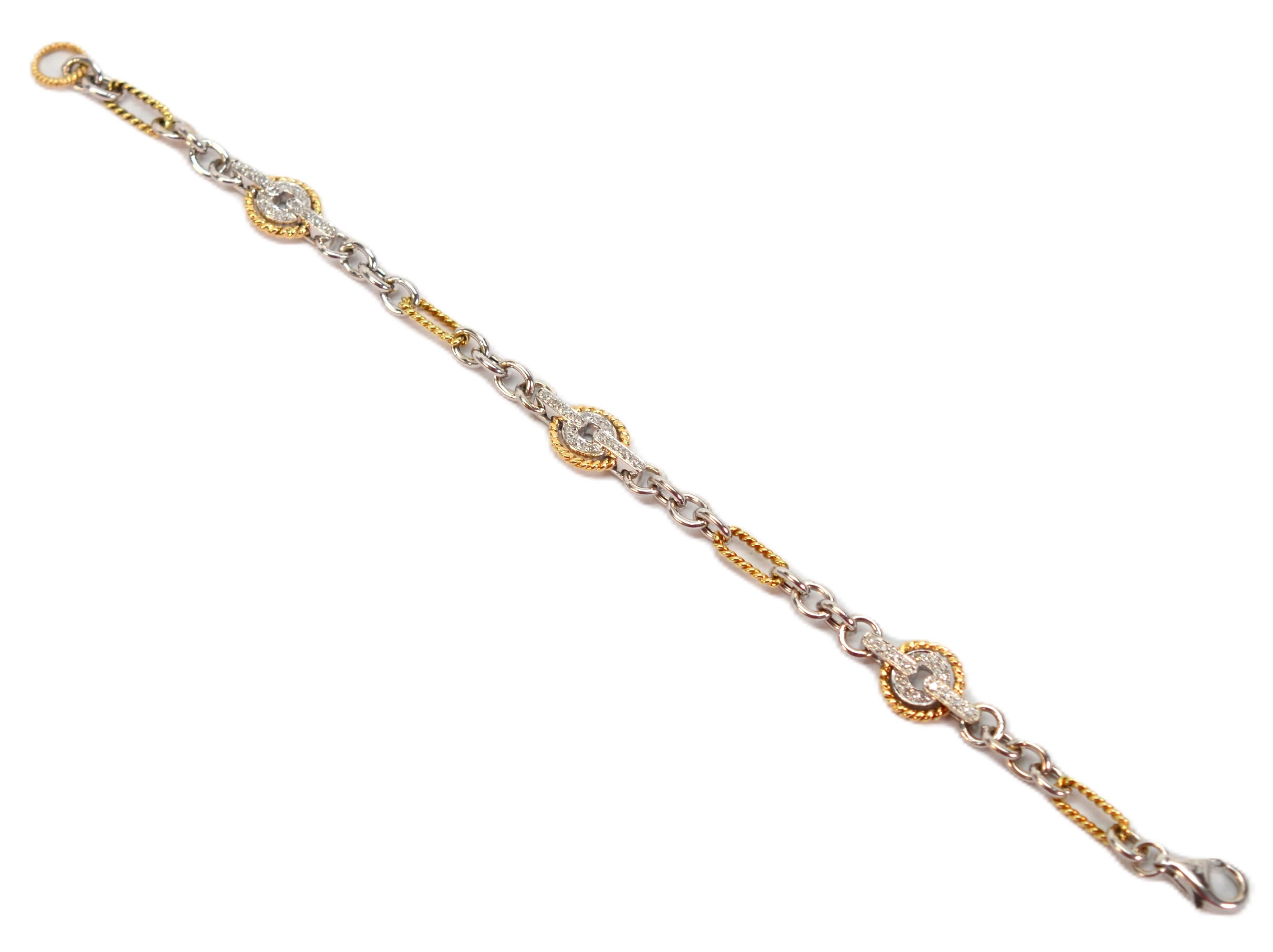 Round Cut 14 Karat Yellow and White Gold Diamond Station Bracelet