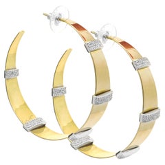 14 Karat Yellow and White Gold Diamond Station Hoop Earrings