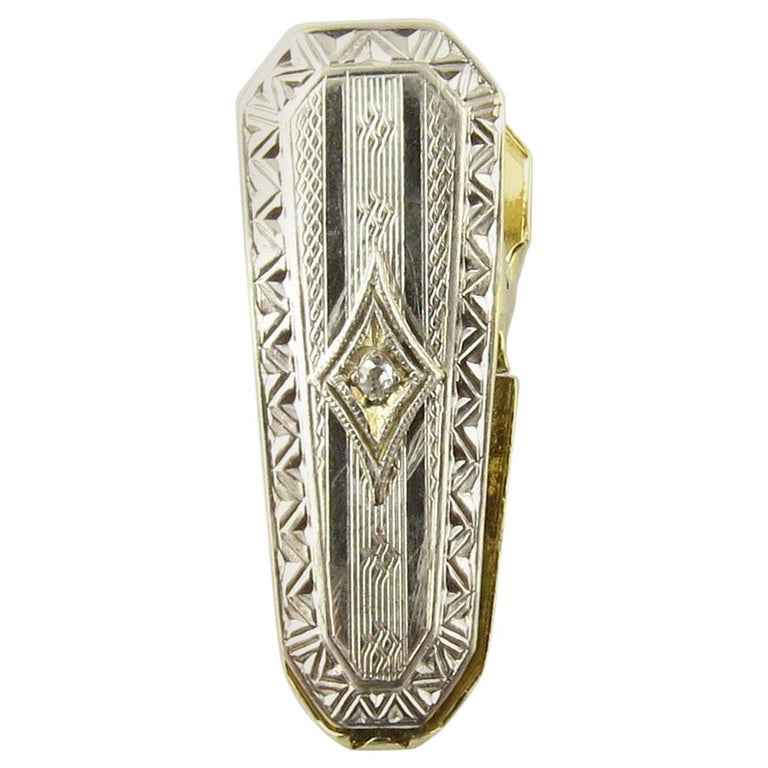 14 Karat Yellow and White Gold Diamond Tie Clip For Sale at 1stDibs